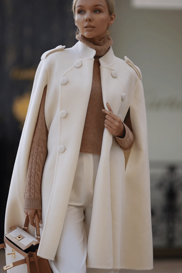 Double Faced Pure Wool Cape Coat | Aavelle