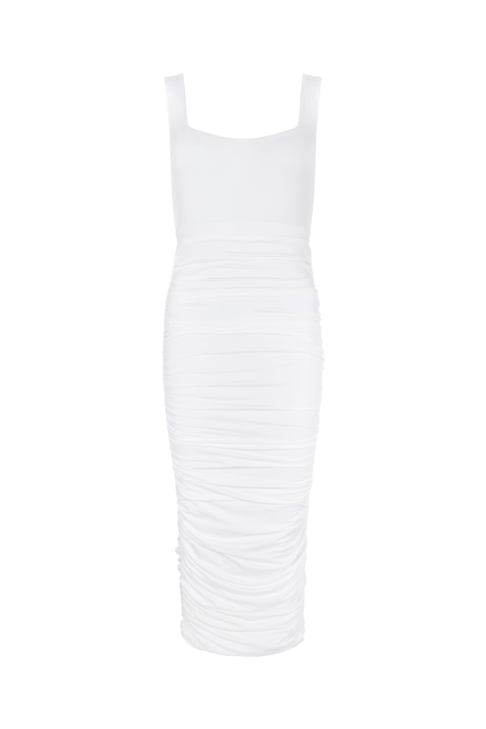 Ruched Bodycon Midi Dress (White)