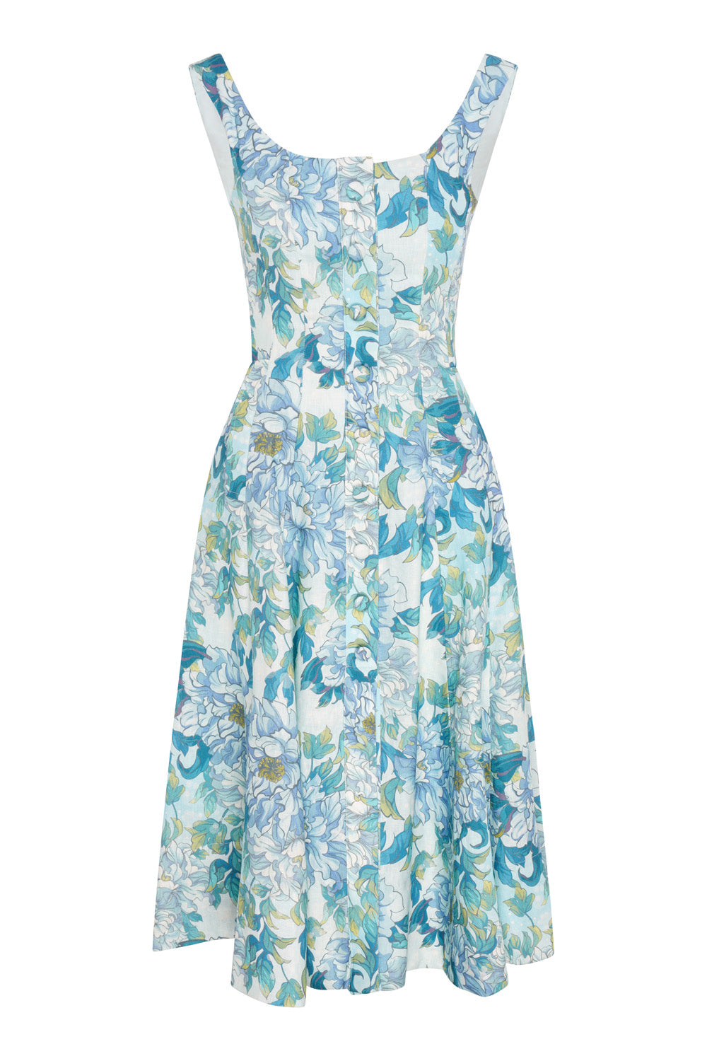 Linen Boat Neck Dress (Blue Peony)