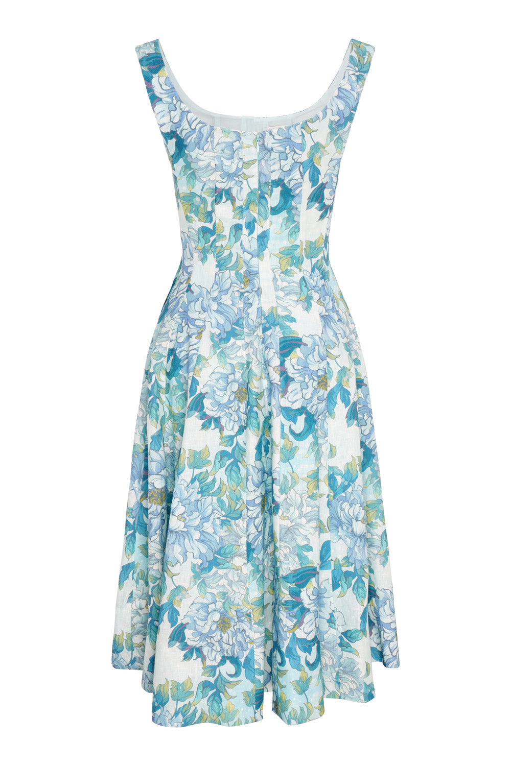 Linen Boat Neck Dress (Blue Peony)