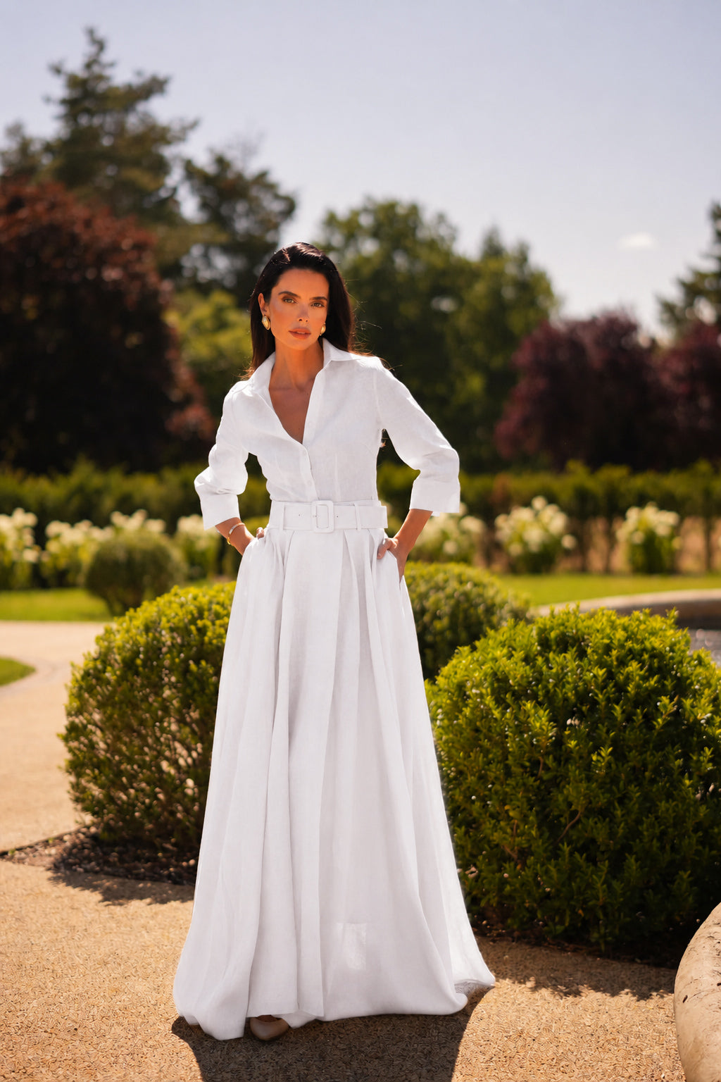 Linen Maxi Skirt & Shirt Set (Chantilly)