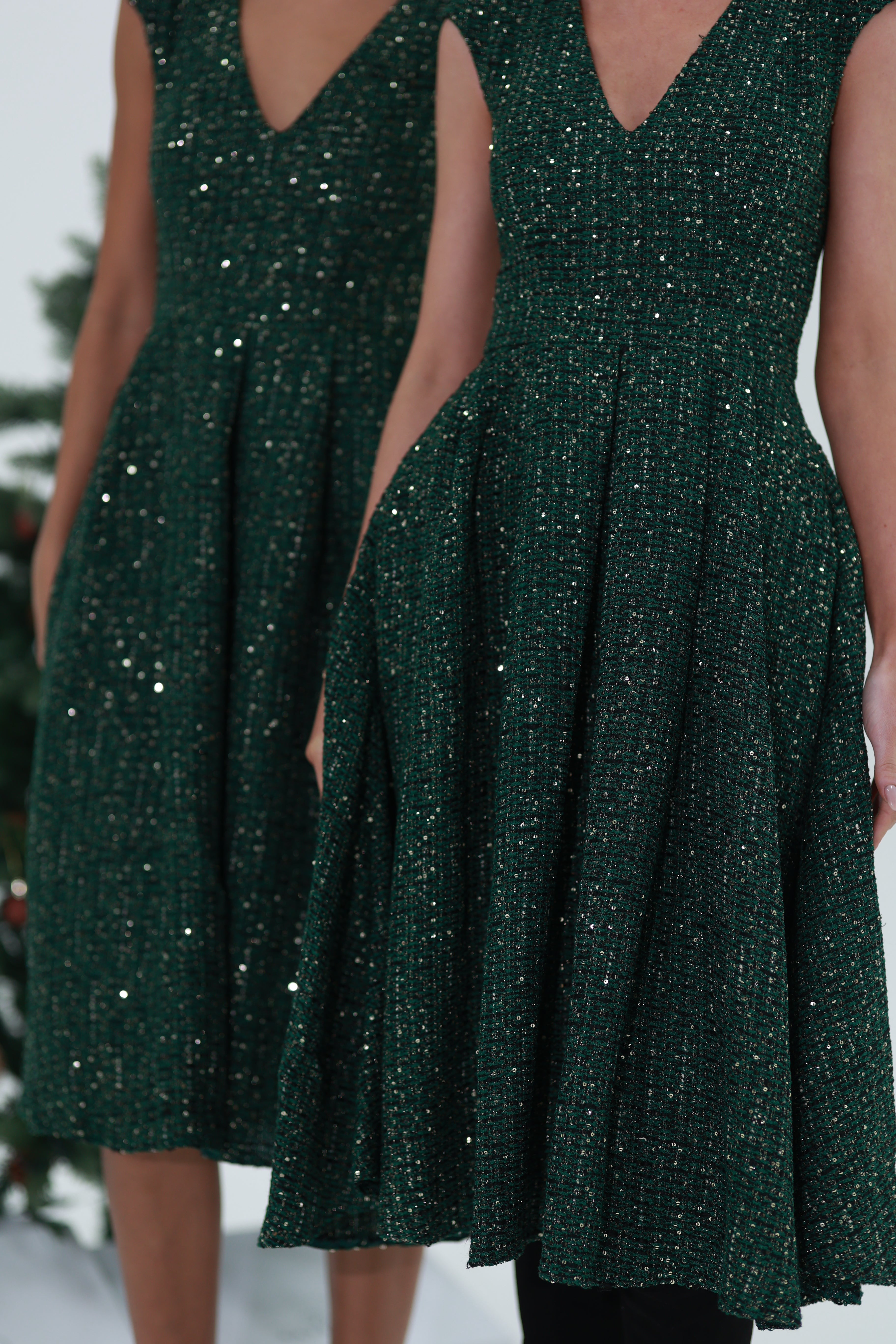 Sparkle Tweed Dress (Emerald)