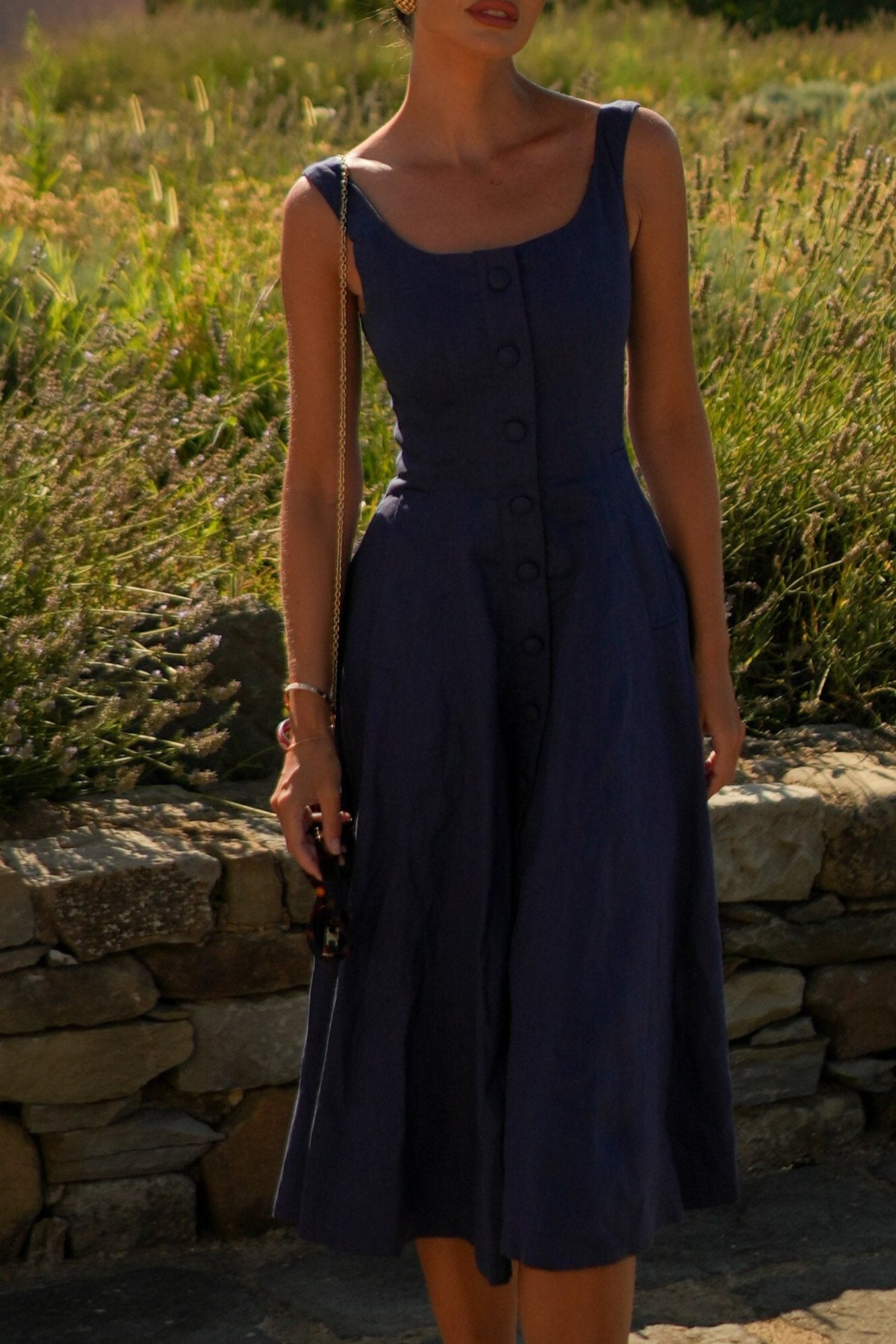 Linen Boat Neck Dress (Navy) Linen Boat Neck Dress (Navy)