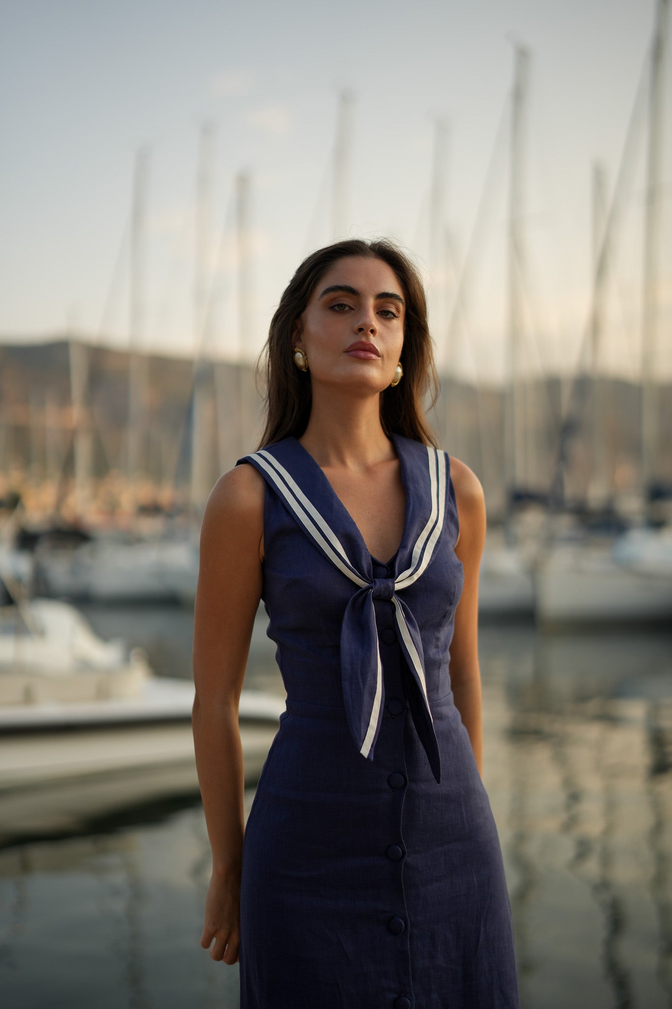 Linen Riviera Dress (Navy)