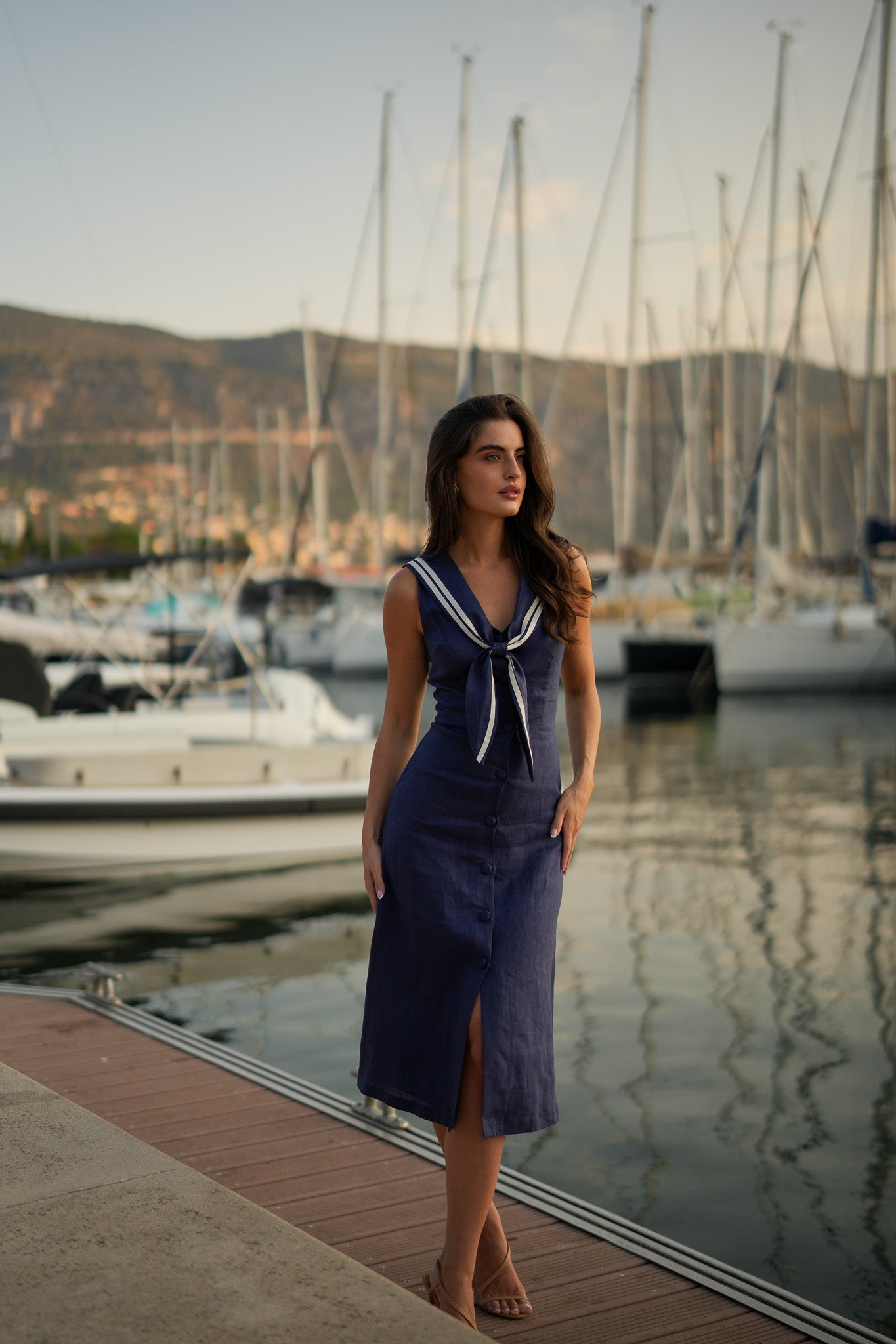 Linen Riviera Dress (Navy)