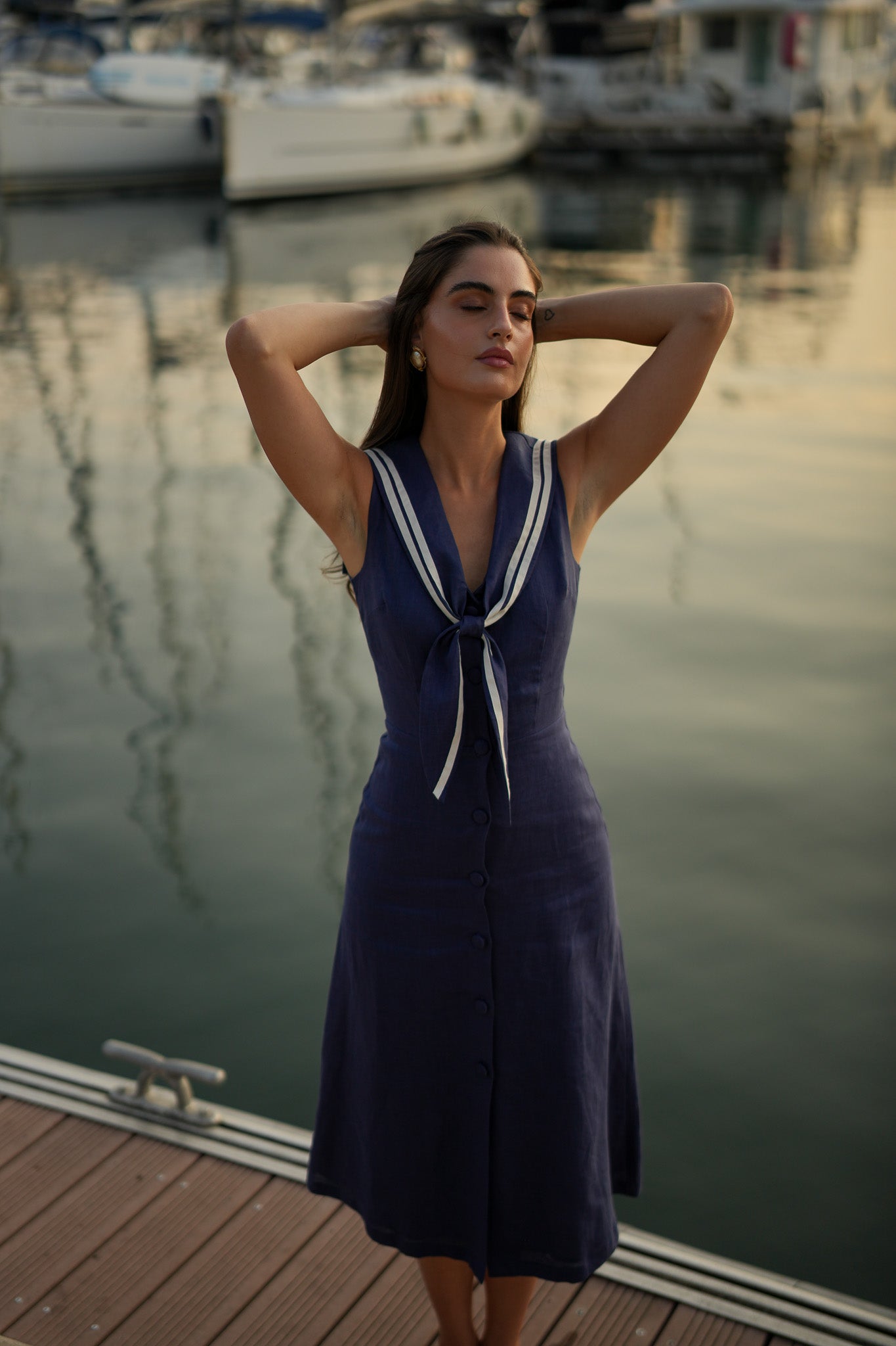 Linen Riviera Dress (Navy)
