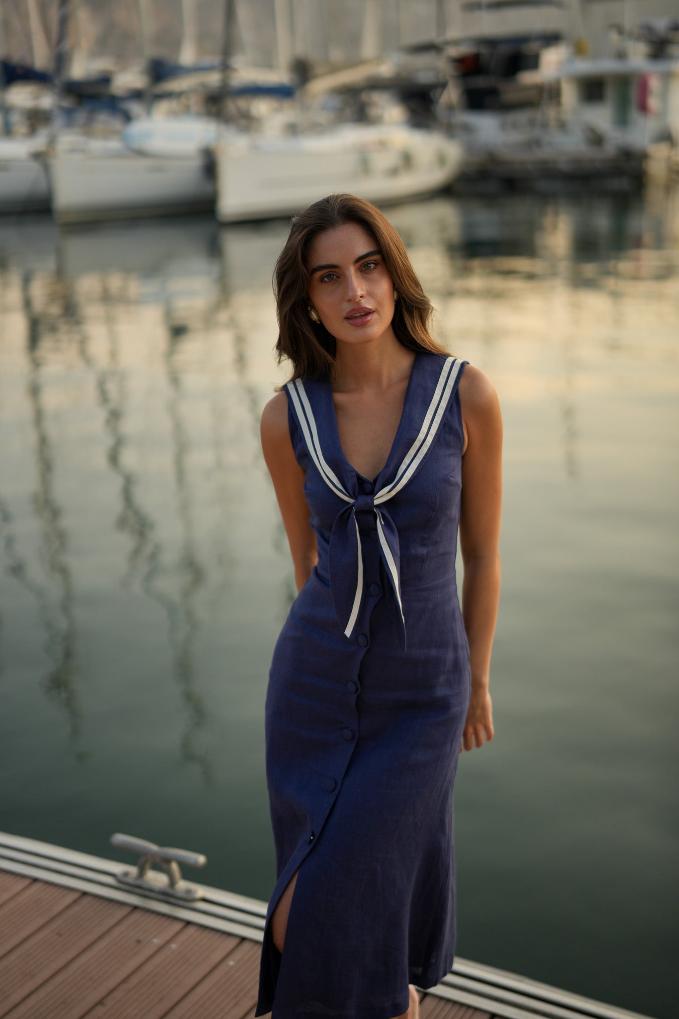 Linen Riviera Dress (Navy)