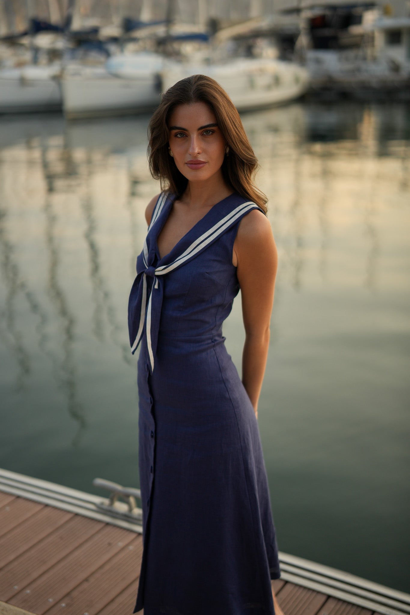 navy linen dress australia Navy Linen Wrap Dress with pockets Aulieude