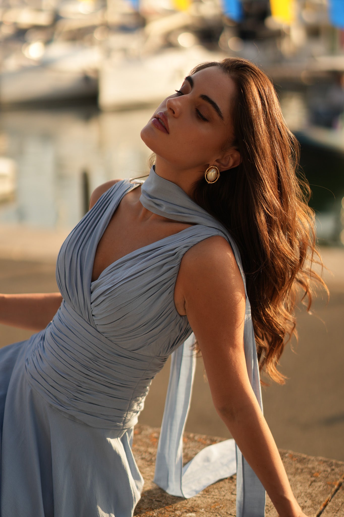 Ruched Voile Midi Dress (Powder Blue)