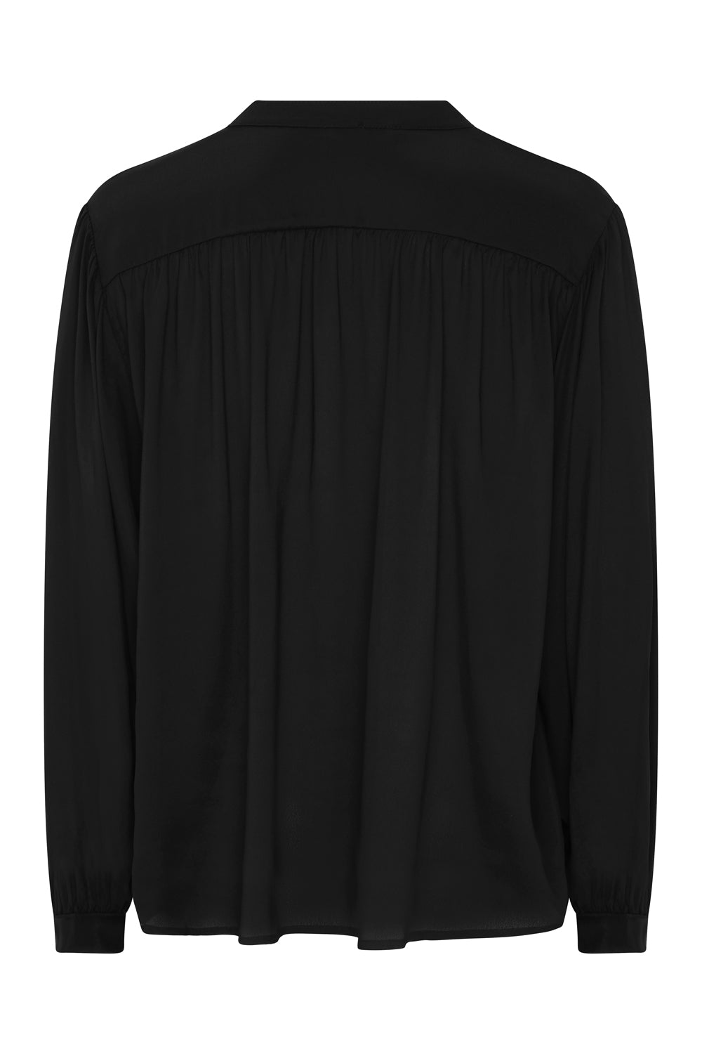 Balloon Sleeve Silk Blend Shirt (Black)