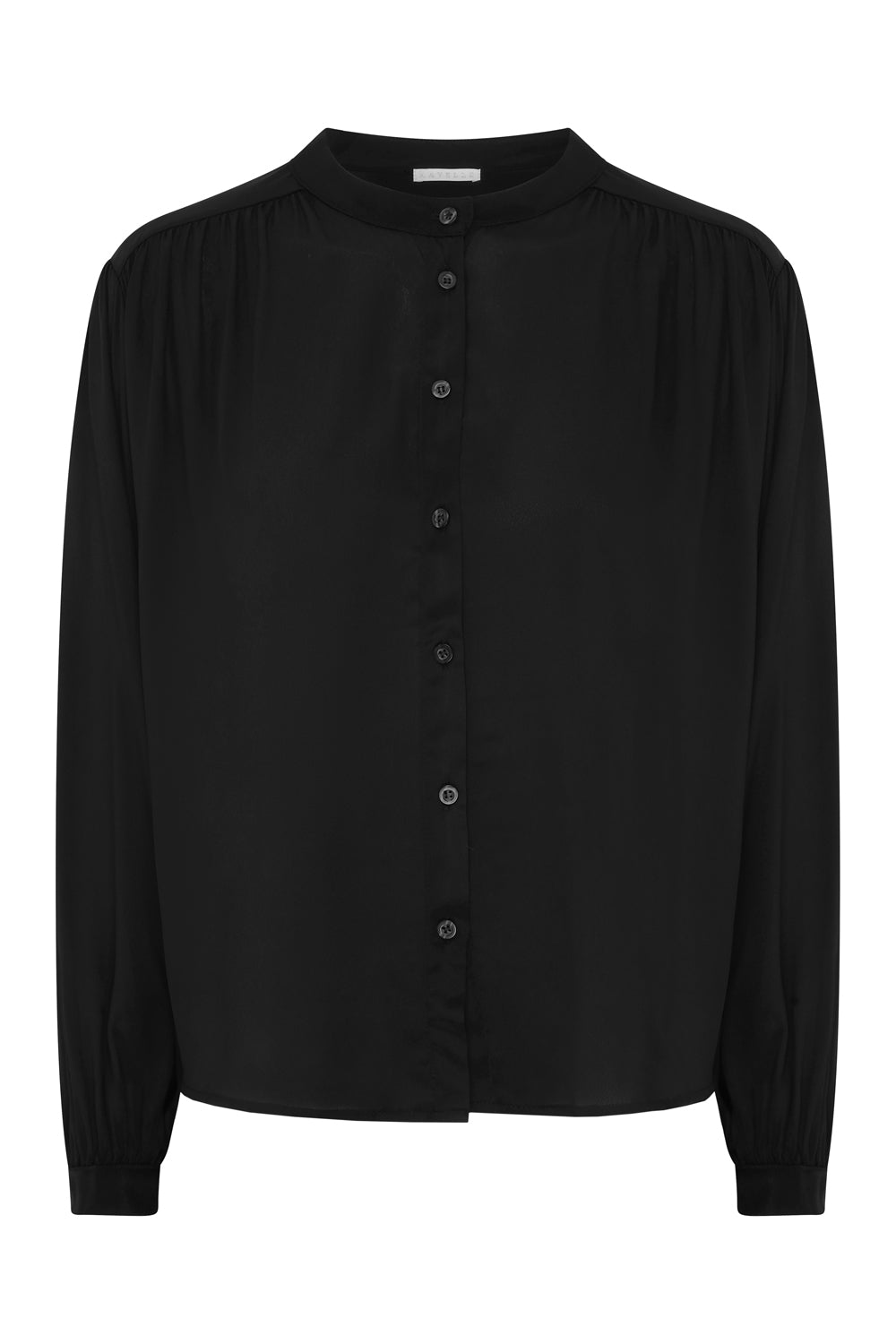 Balloon Sleeve Silk Blend Shirt (Black)