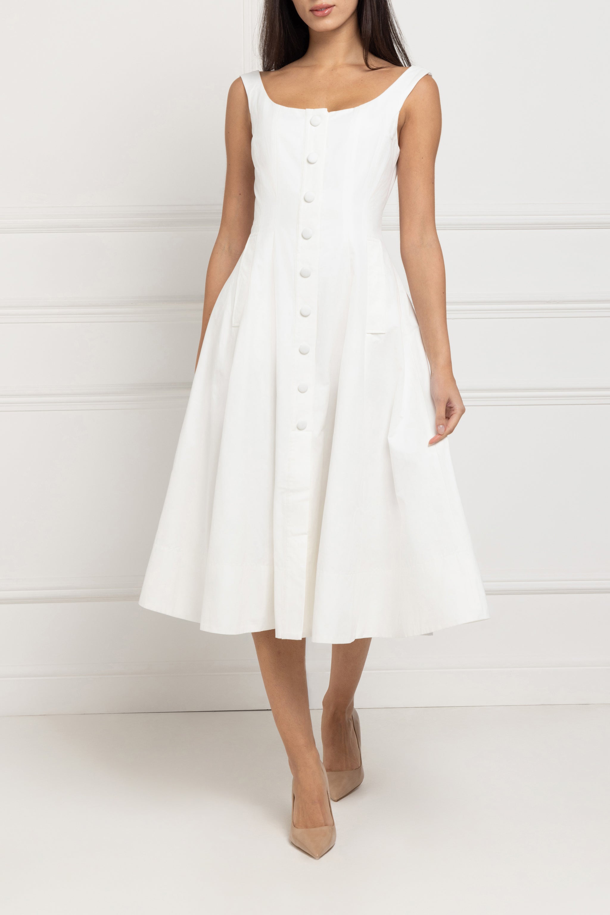 Boat Neck Dress (White) | Aavelle