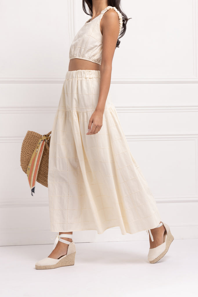 Pure Cotton Broderie Skirt Set (Crème)