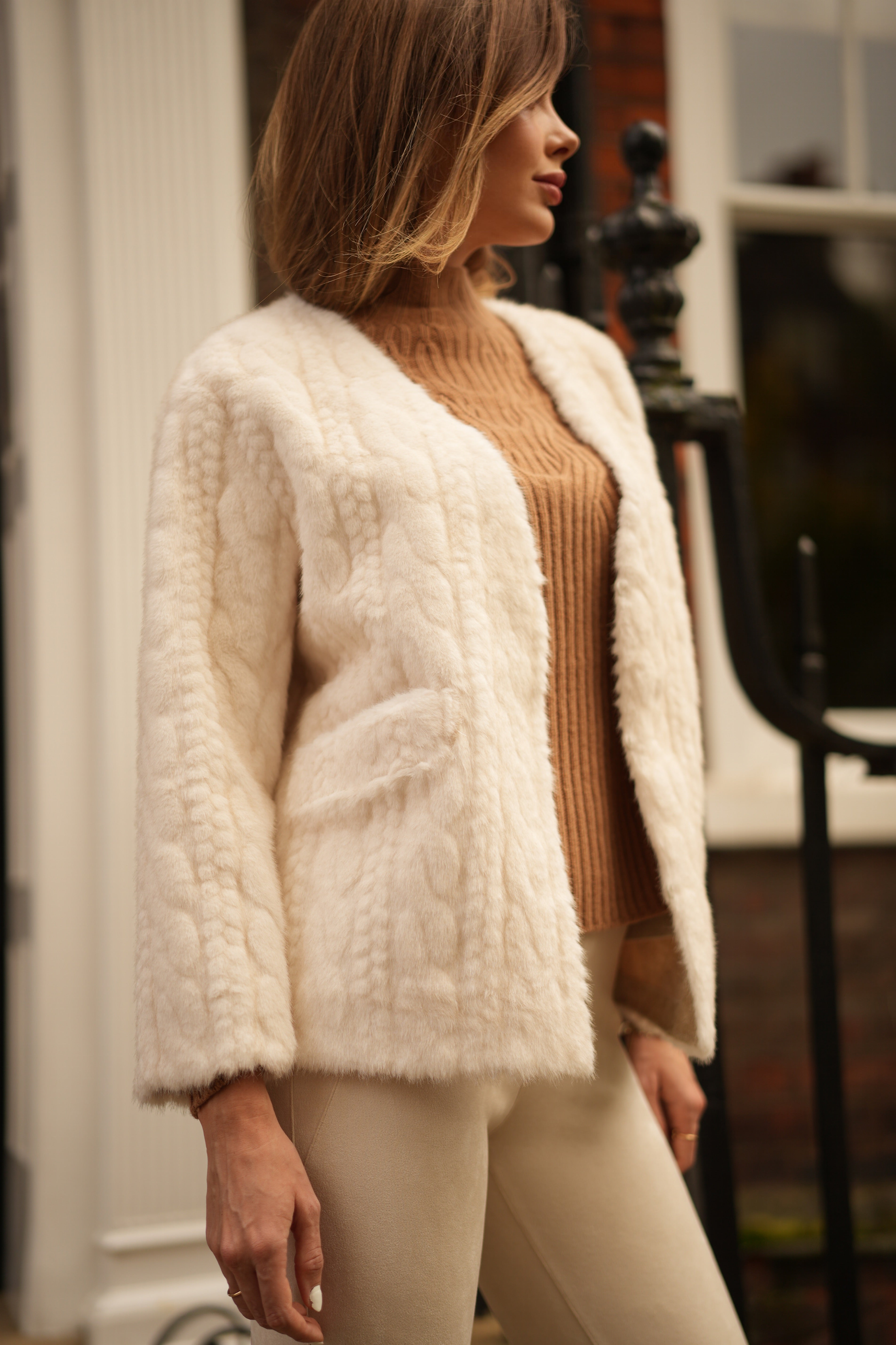 Faux Mink Cable Fur Jacket (Chantilly)