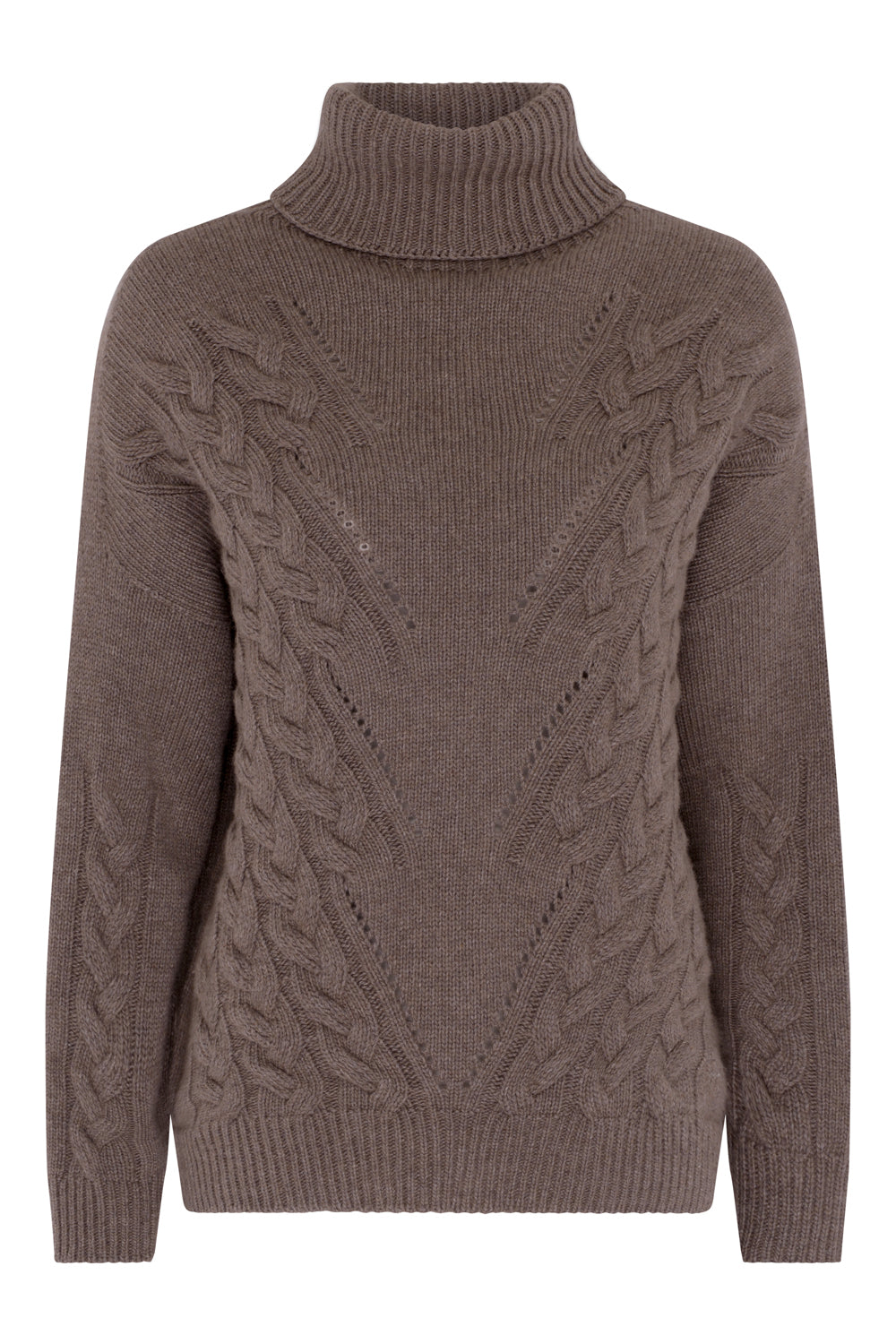 Cashmere Blend Chunky Cable Roll Neck (Mink)