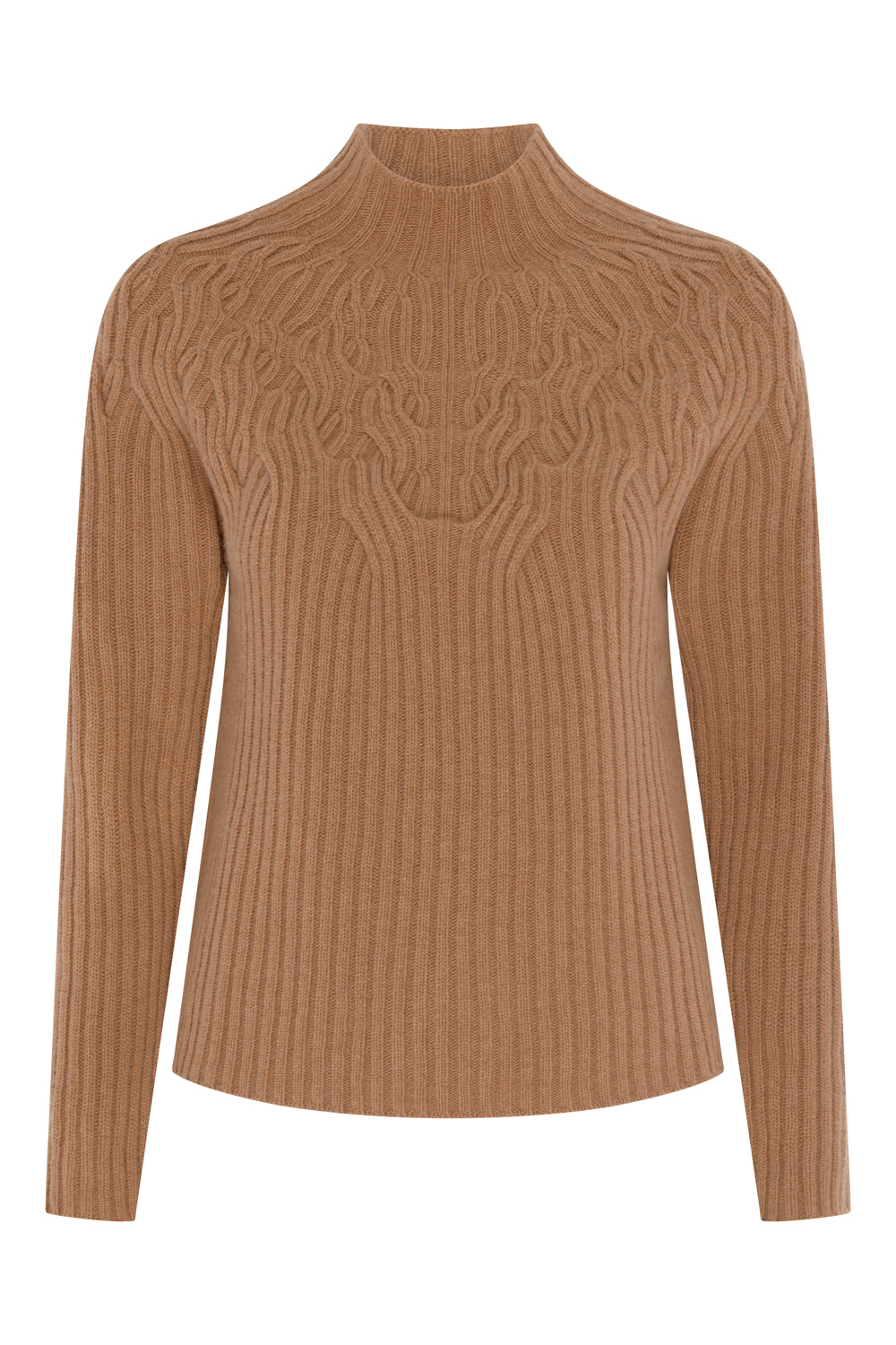 Modal cashmere high neck top, melange brown, Pompea