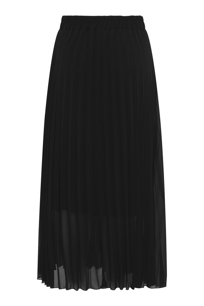 Chiffon Pleated Midi Skirt (Black)