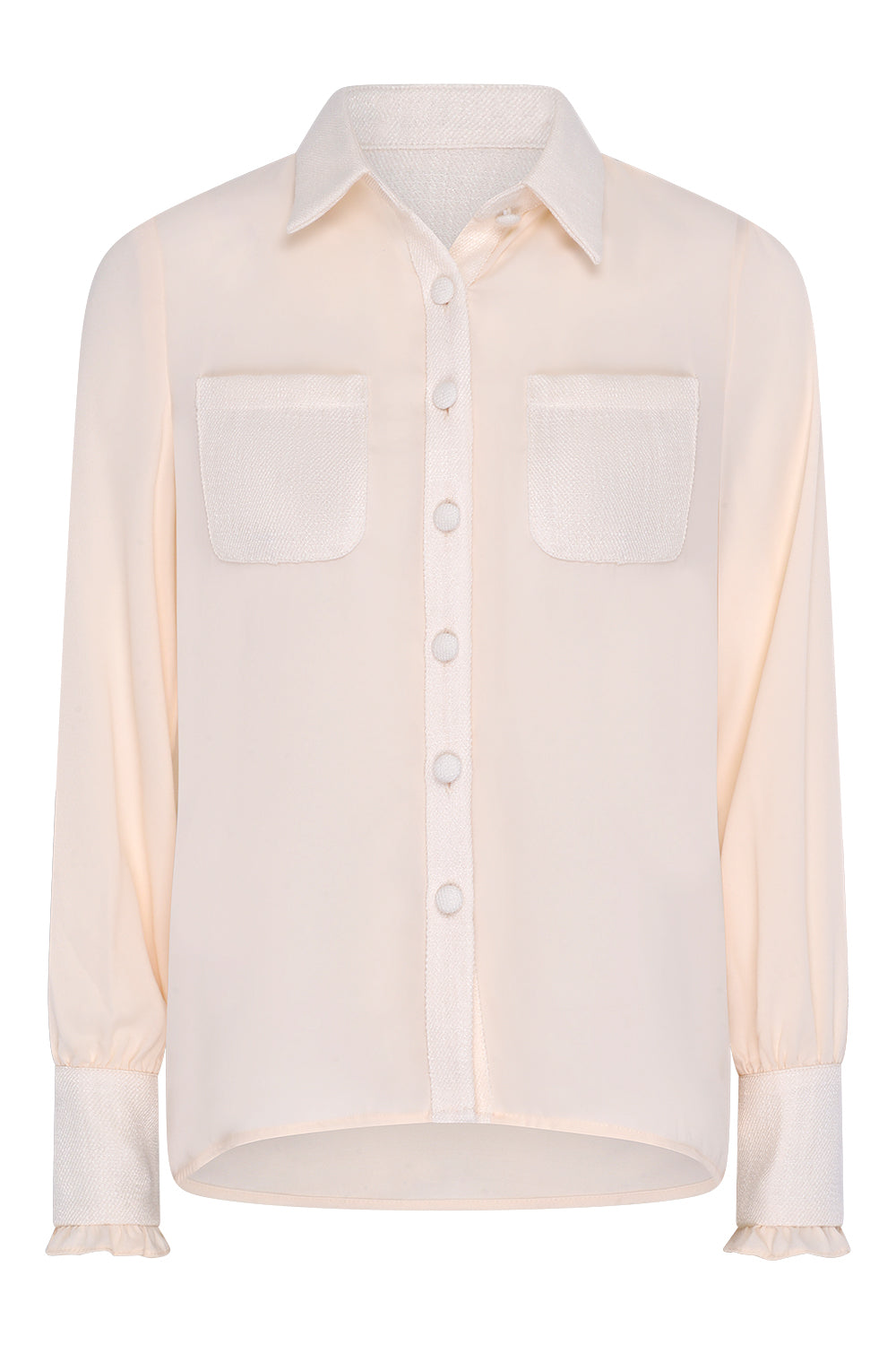 Classic Tweed Detail Chiffon Shirt (Crème)