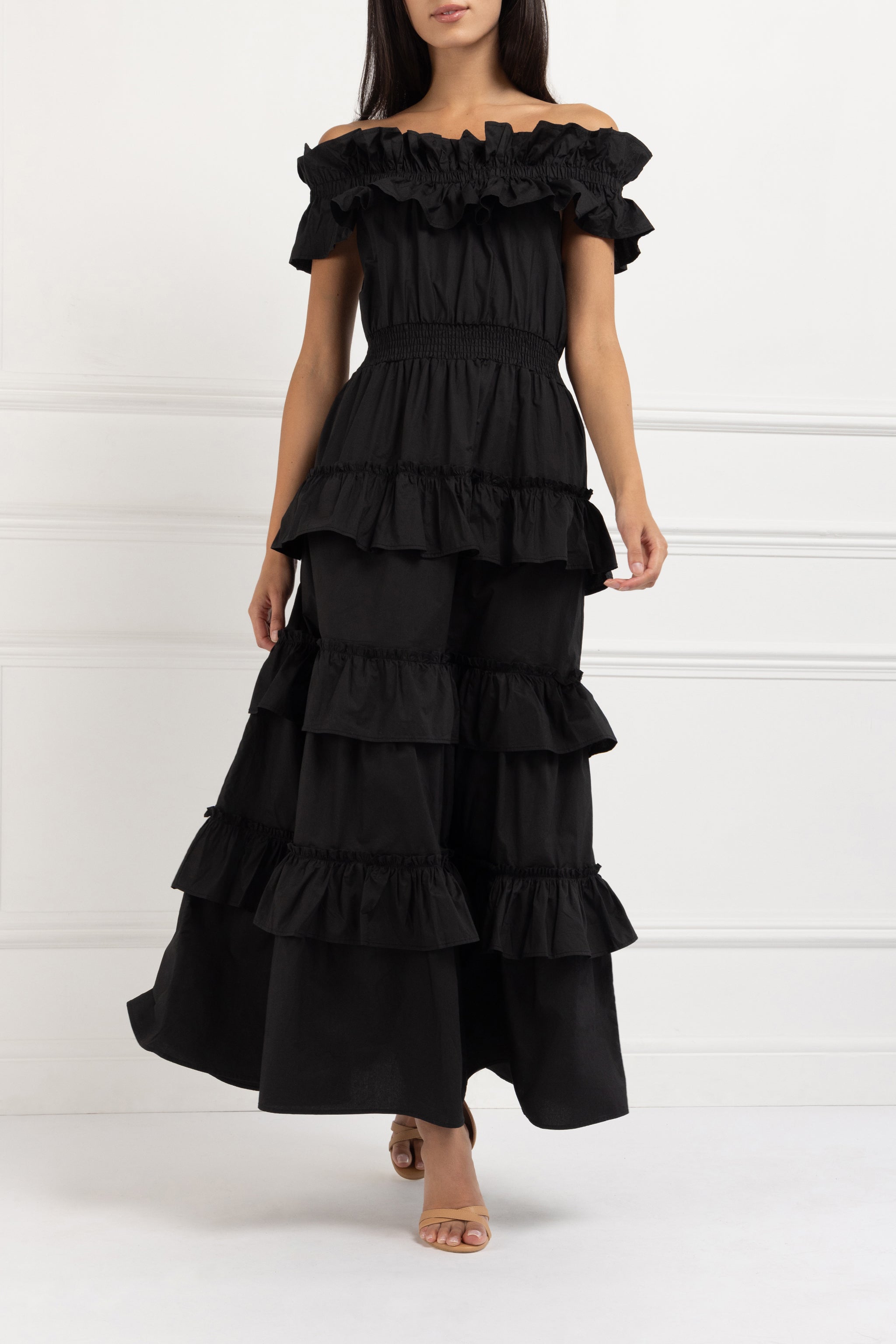 Pure Cotton Bardot Maxi Dress (Black)