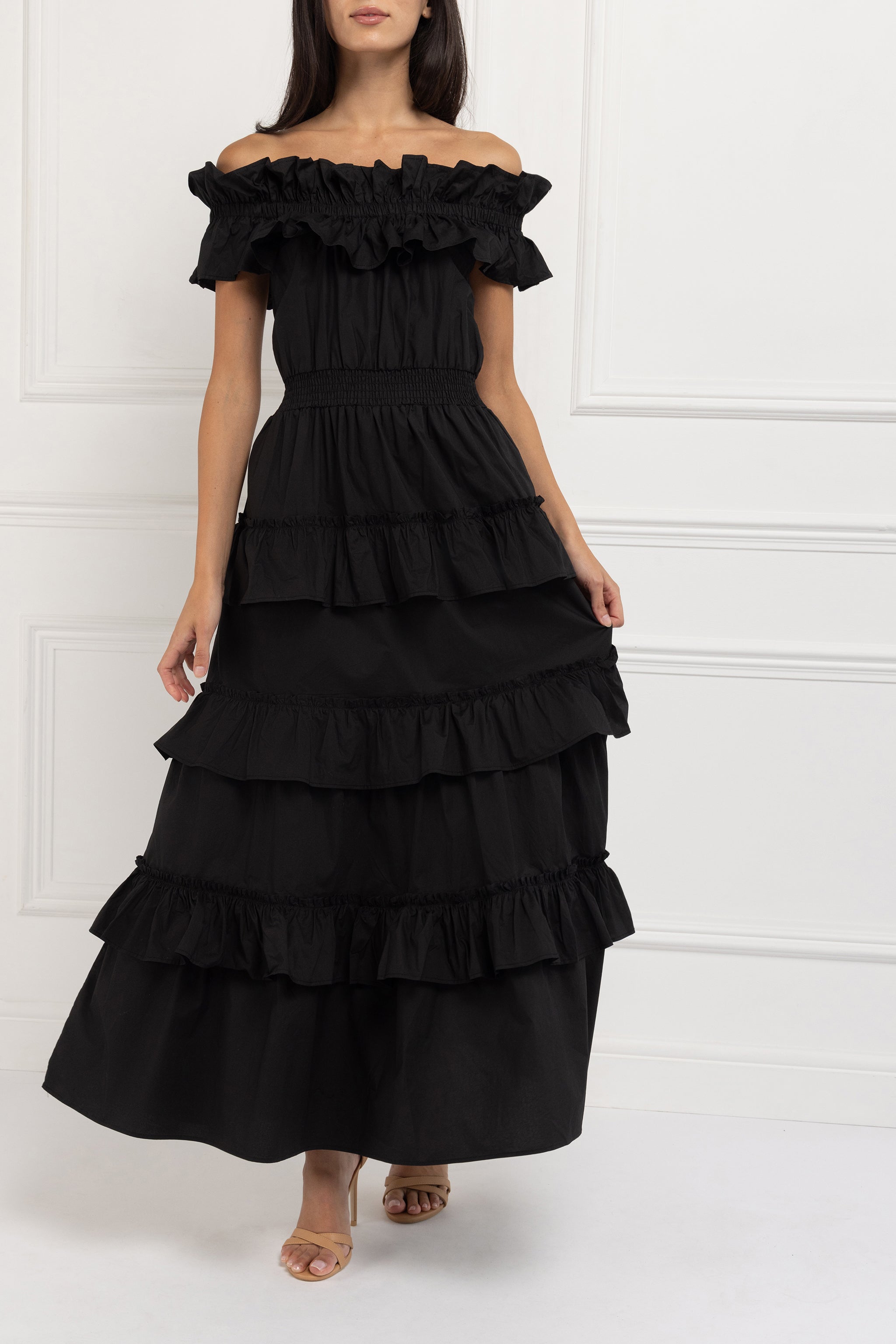 Pure Cotton Bardot Maxi Dress (Black)
