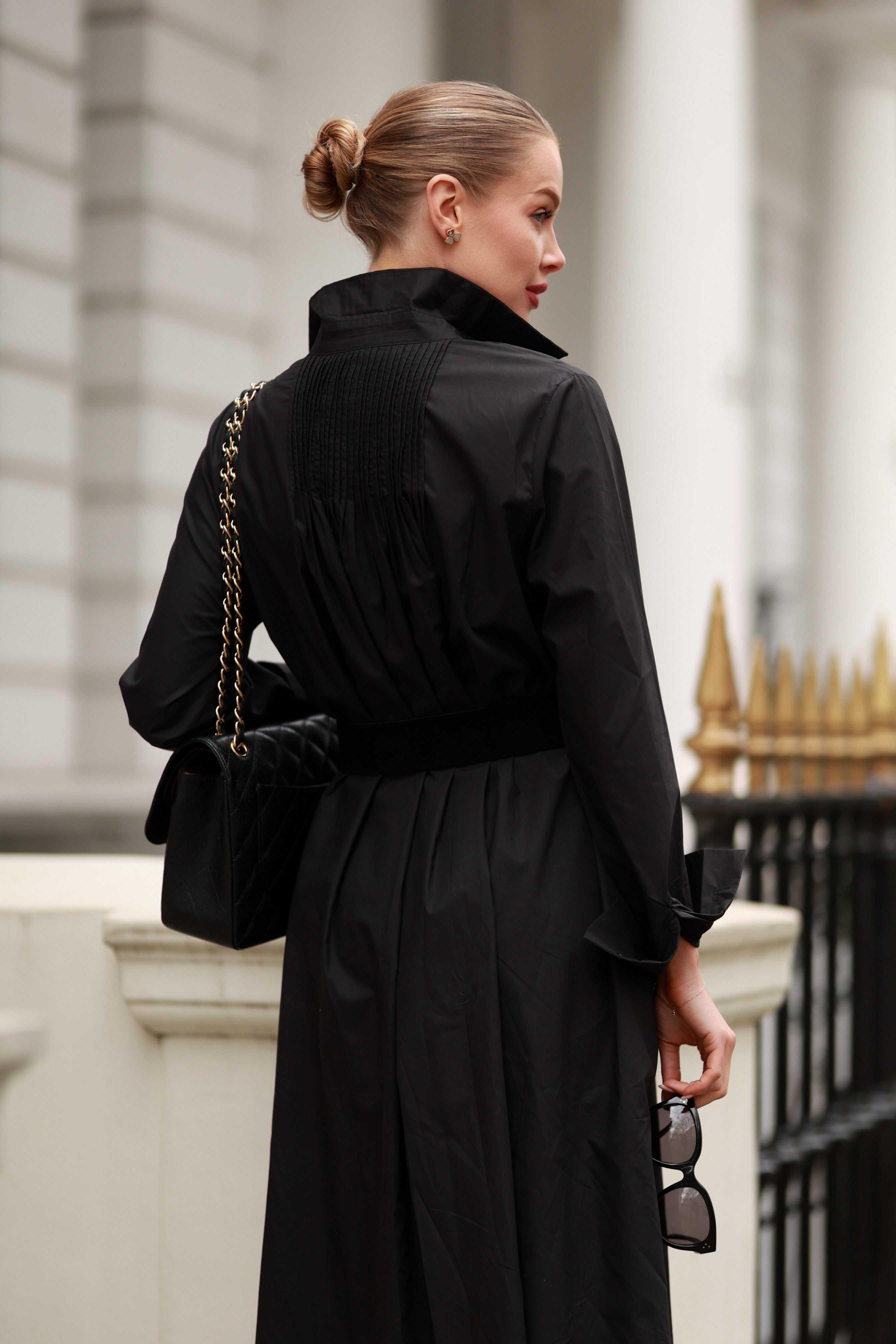 Cotton Pin Tuck Shirt Dress (Black)