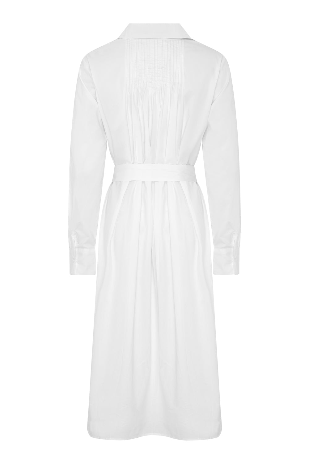 Cotton Pin Tuck Shirt Dress (White)