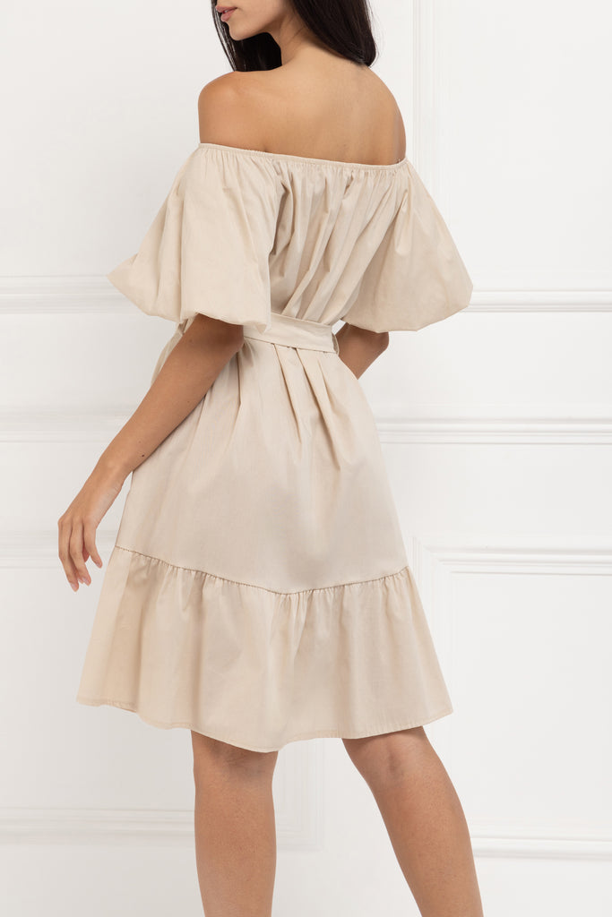 Pure Cotton Puff Sleeve Mini Dress (Crème)