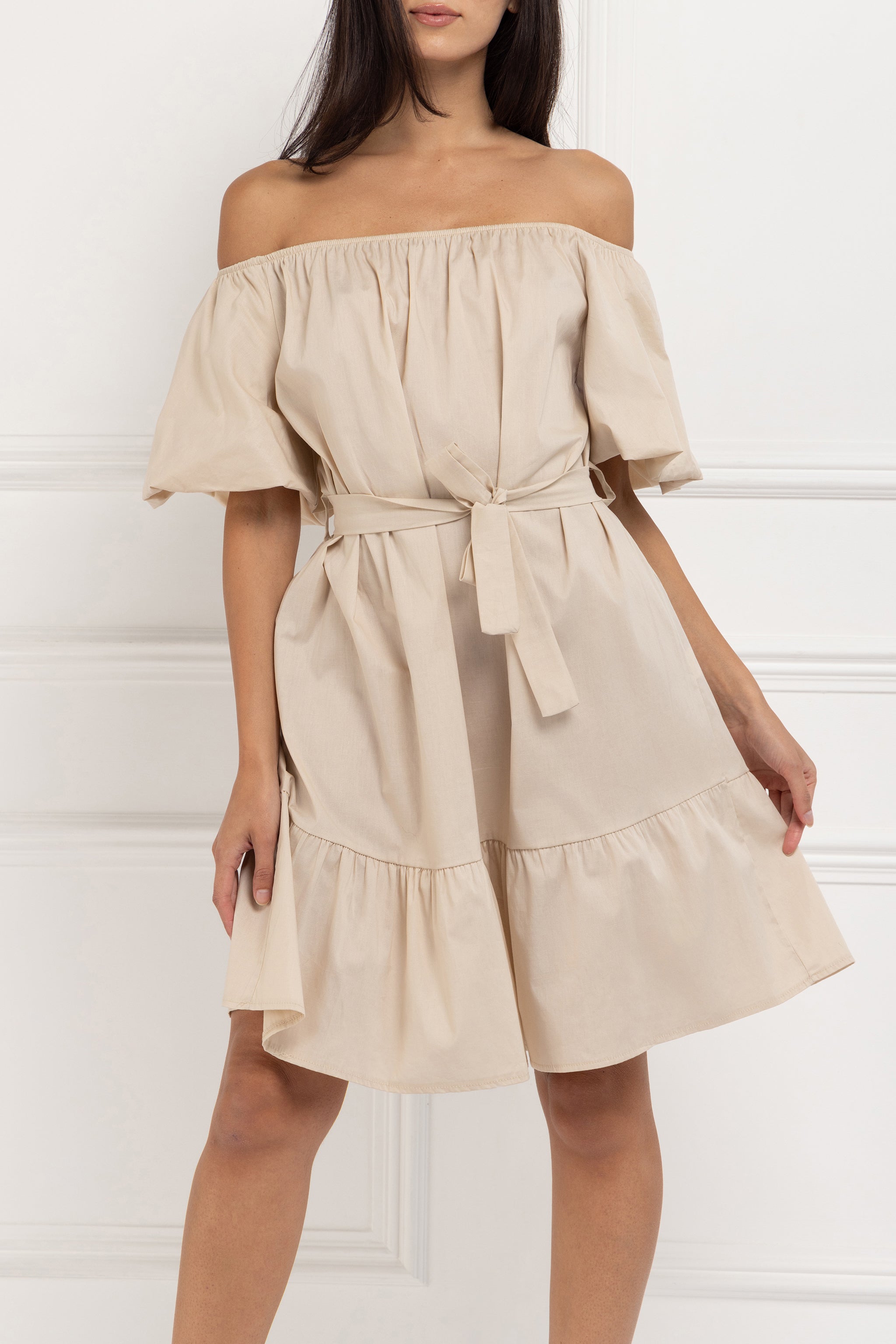 Pure Cotton Puff Sleeve Mini Dress (Crème)