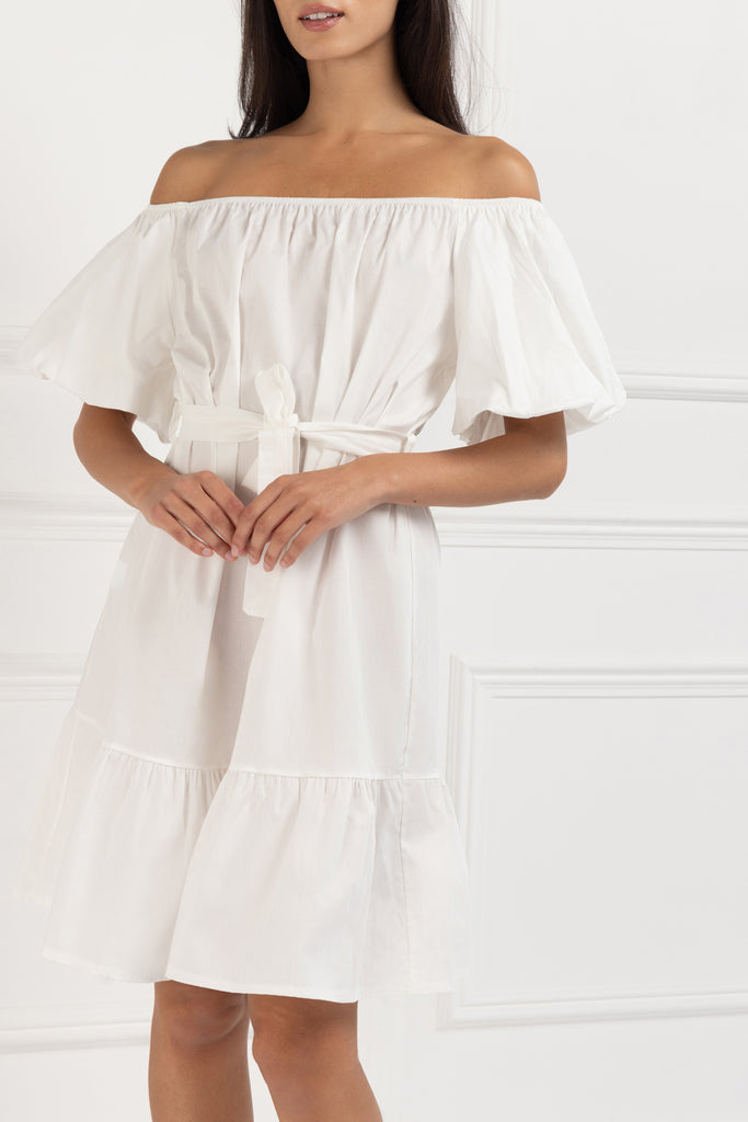 Pure Cotton Puff Sleeve Mini Dress (White)