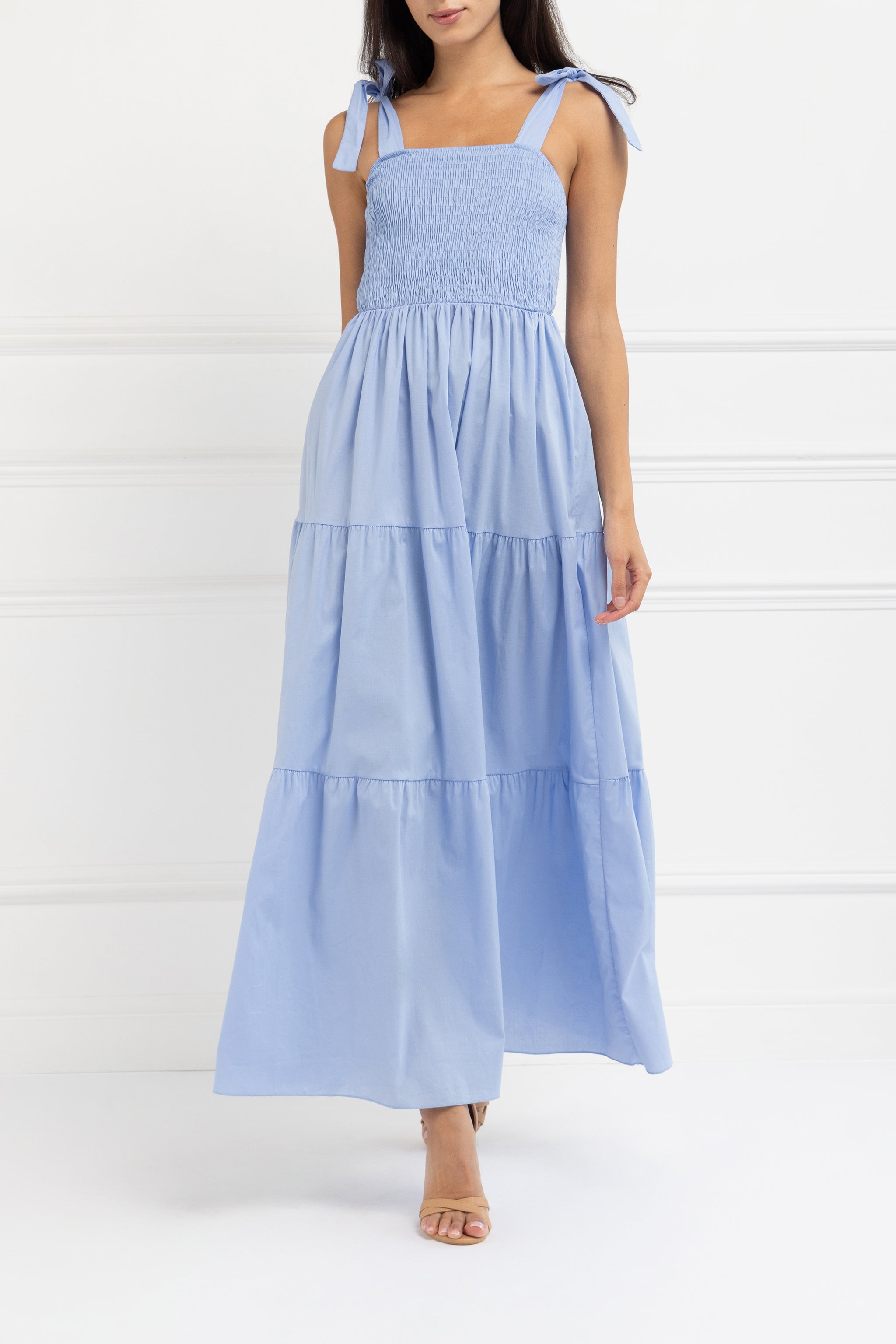 Cotton Tie Shoulder Maxi Dress (Powder Blue)