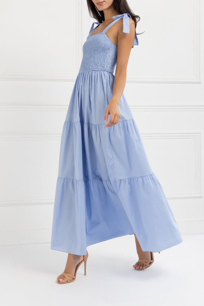 Cotton Tie Shoulder Maxi Dress (Powder Blue)