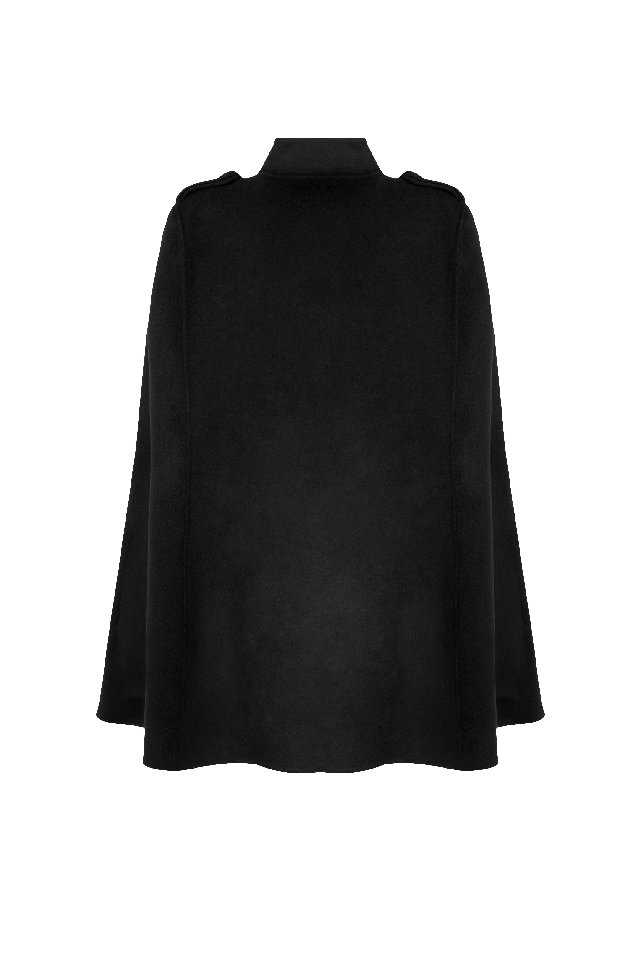 Double Faced Pure Wool Cape Coat (Black)