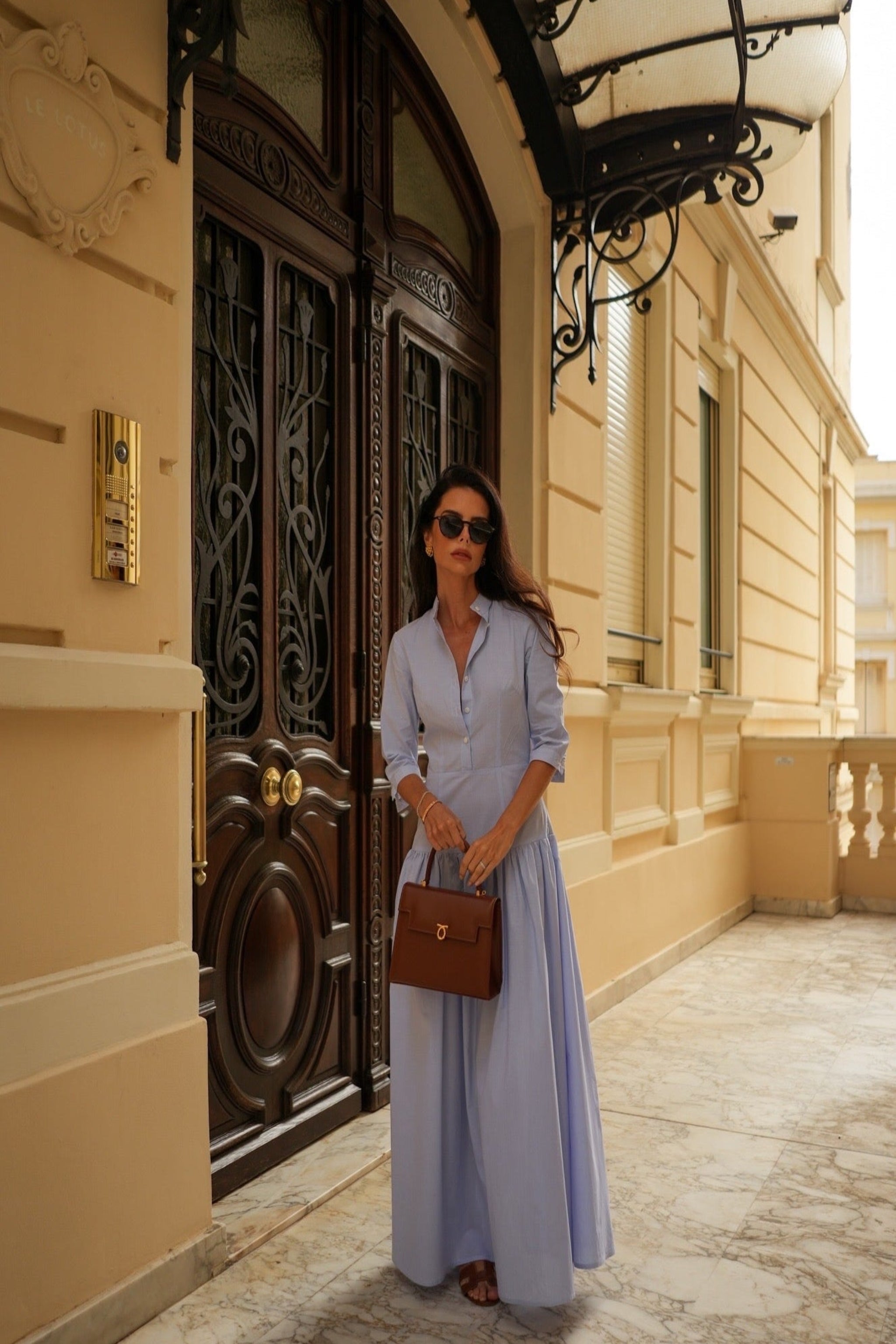 Pure Cotton Drop Waist Maxi Shirt Dress (Seersucker)