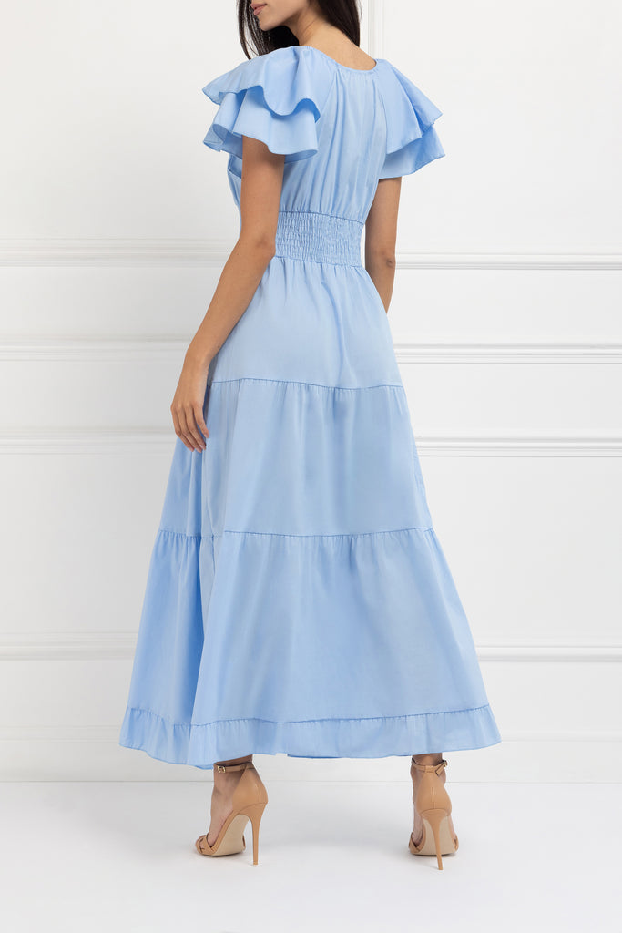 Flutter Sleeve V-Neck Maxi Dress (Powder Blue)
