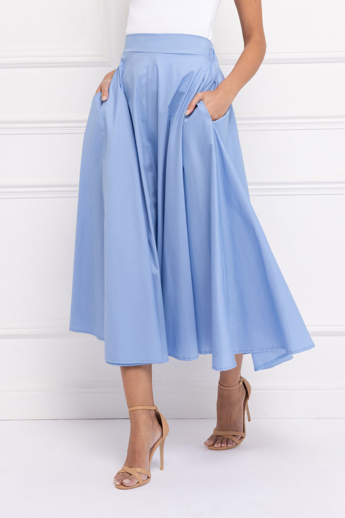 Pure Cotton Full Midi Skirt (Cornflower)