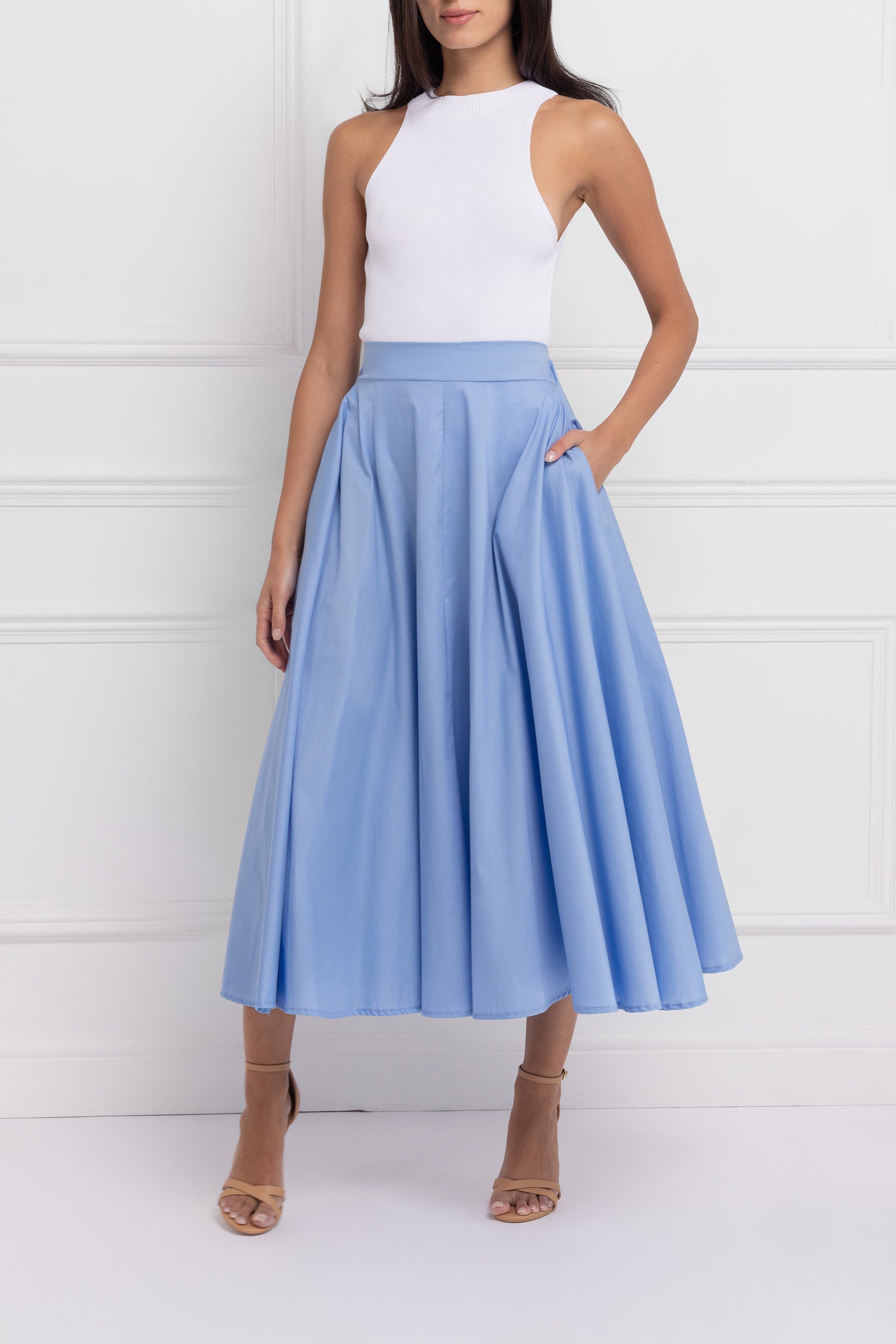 Pure Cotton Full Midi Skirt (Cornflower)