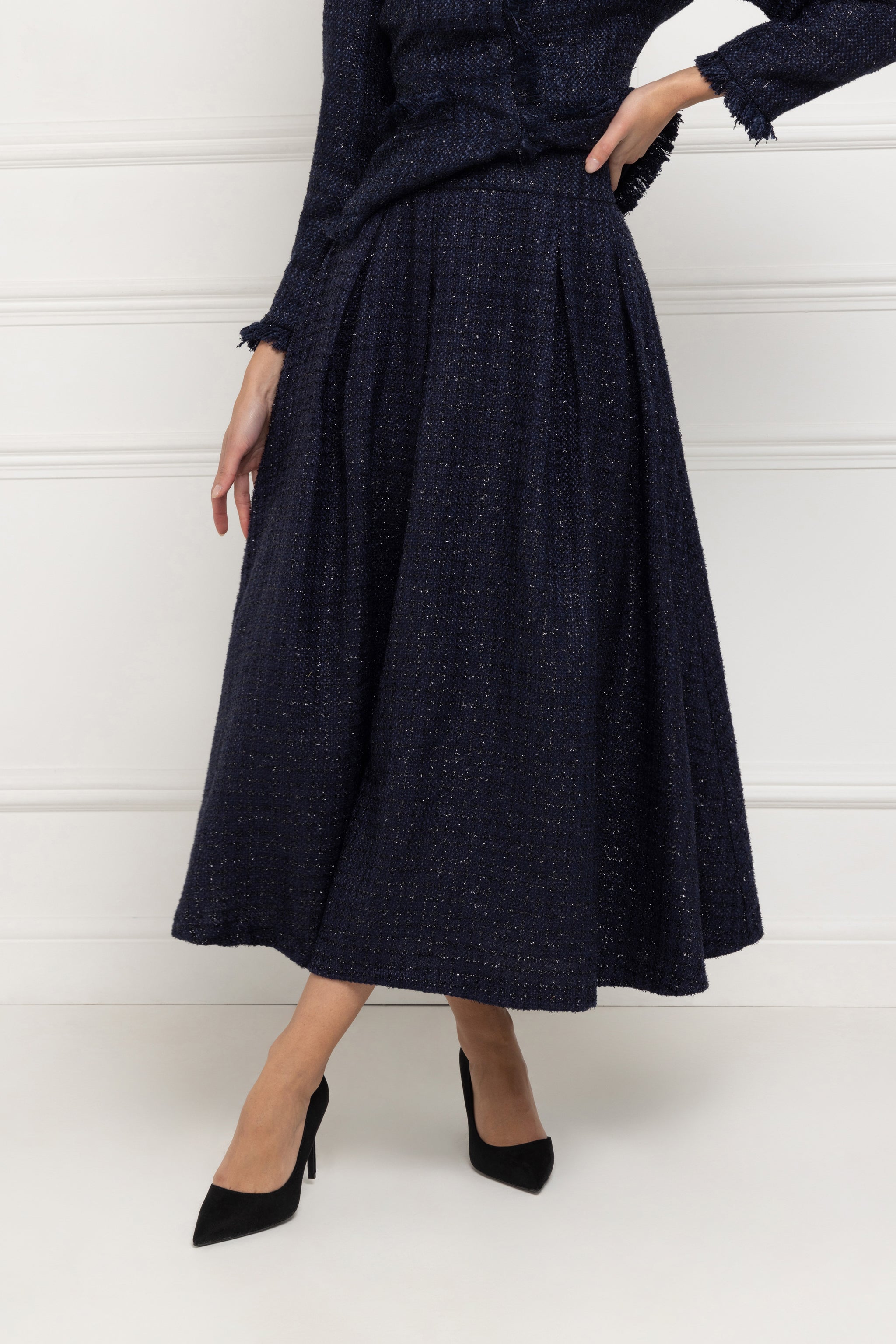 Tweed Full Midi Skirt (Midnight)