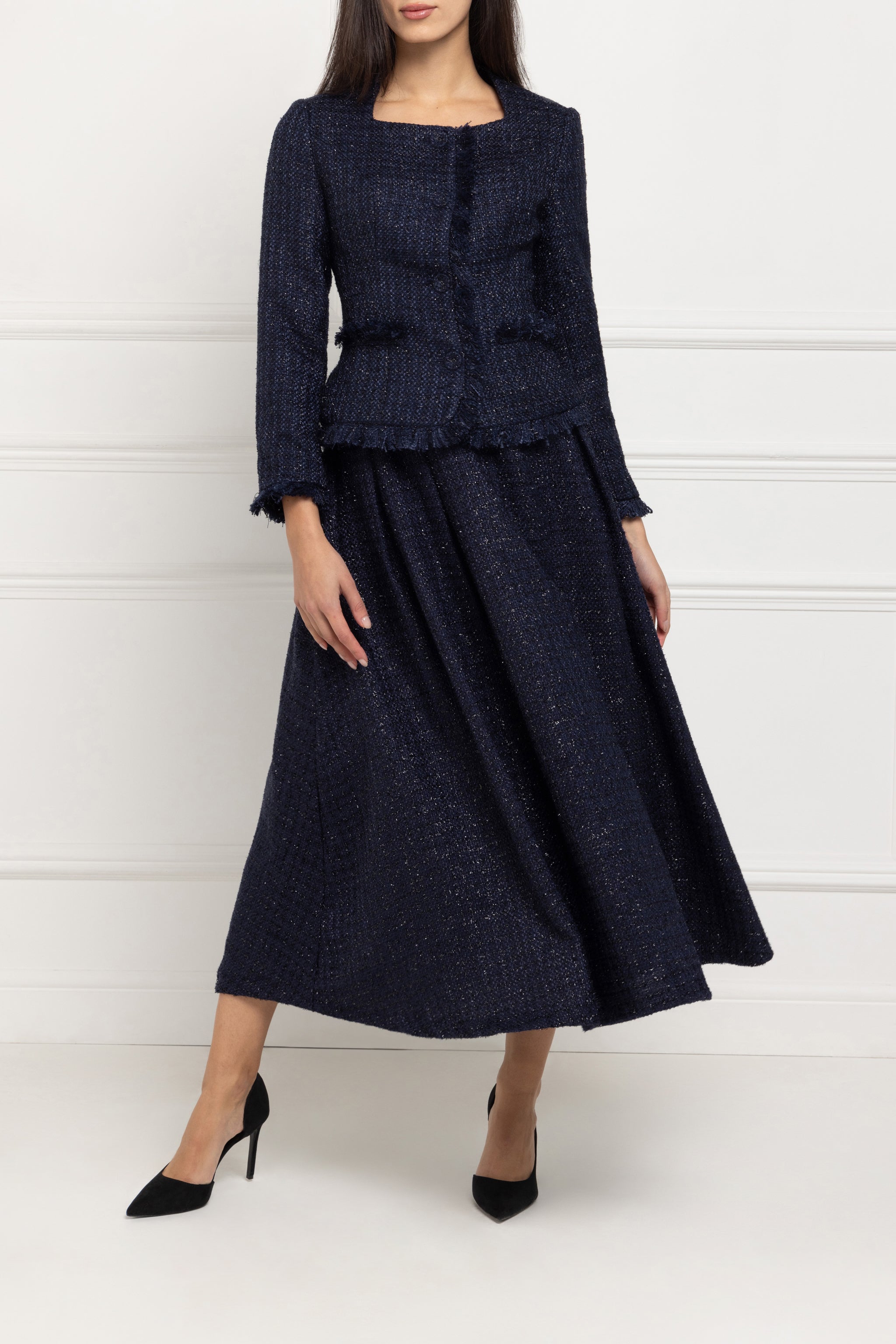 Tweed Full Midi Skirt (Midnight)