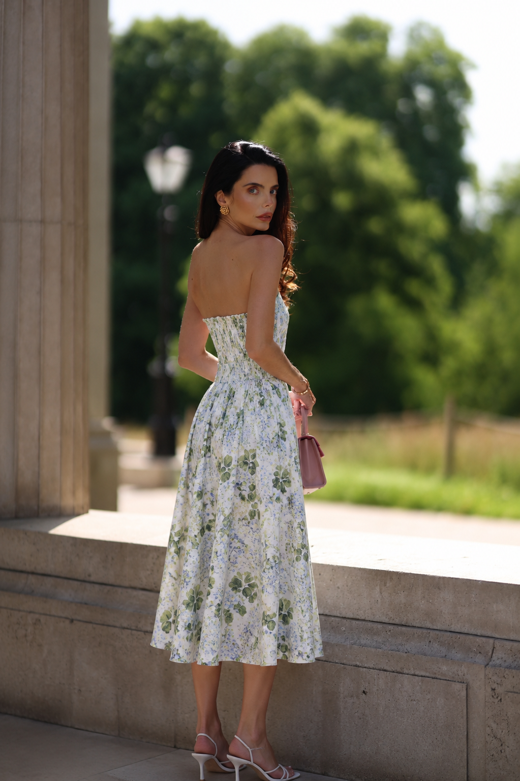 PRE-ORDER Pure Linen Shirred Strapless Midi Dress (Hydrangea)