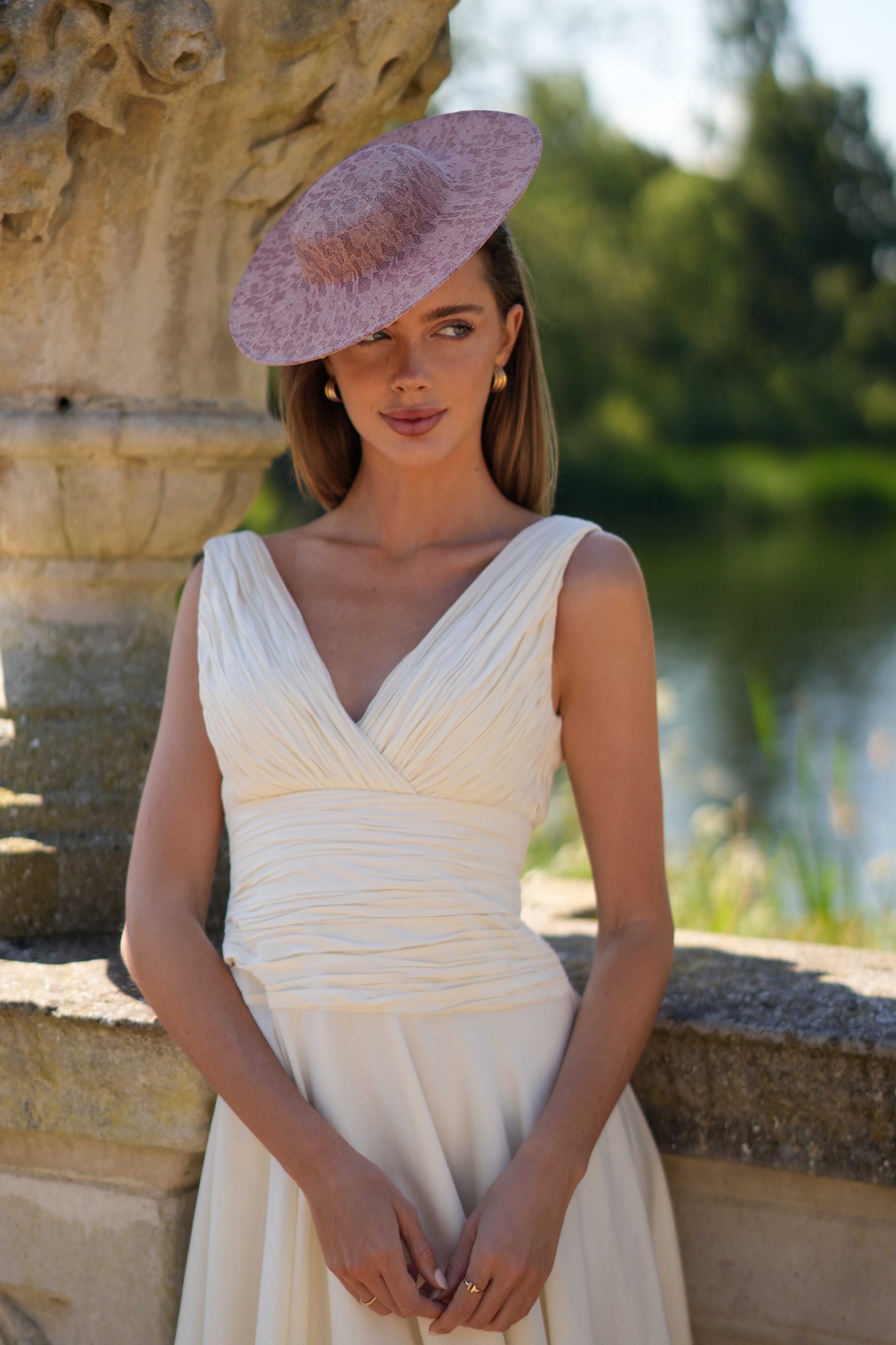 Lace Percher Mini Boater Hat (Dusky Rose) Aavelle