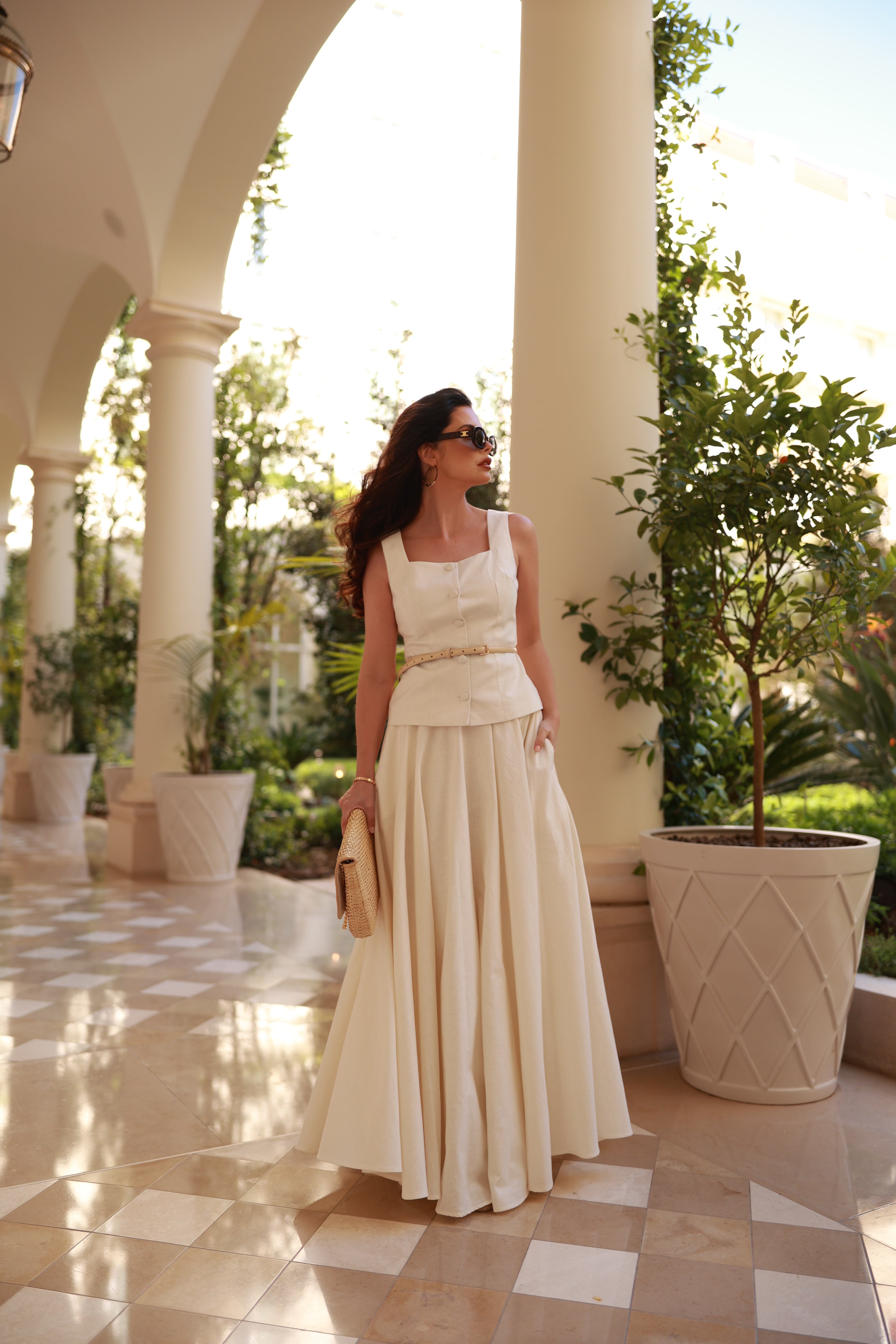 Pure Linen Maxi Skirt Suit (Chantilly)