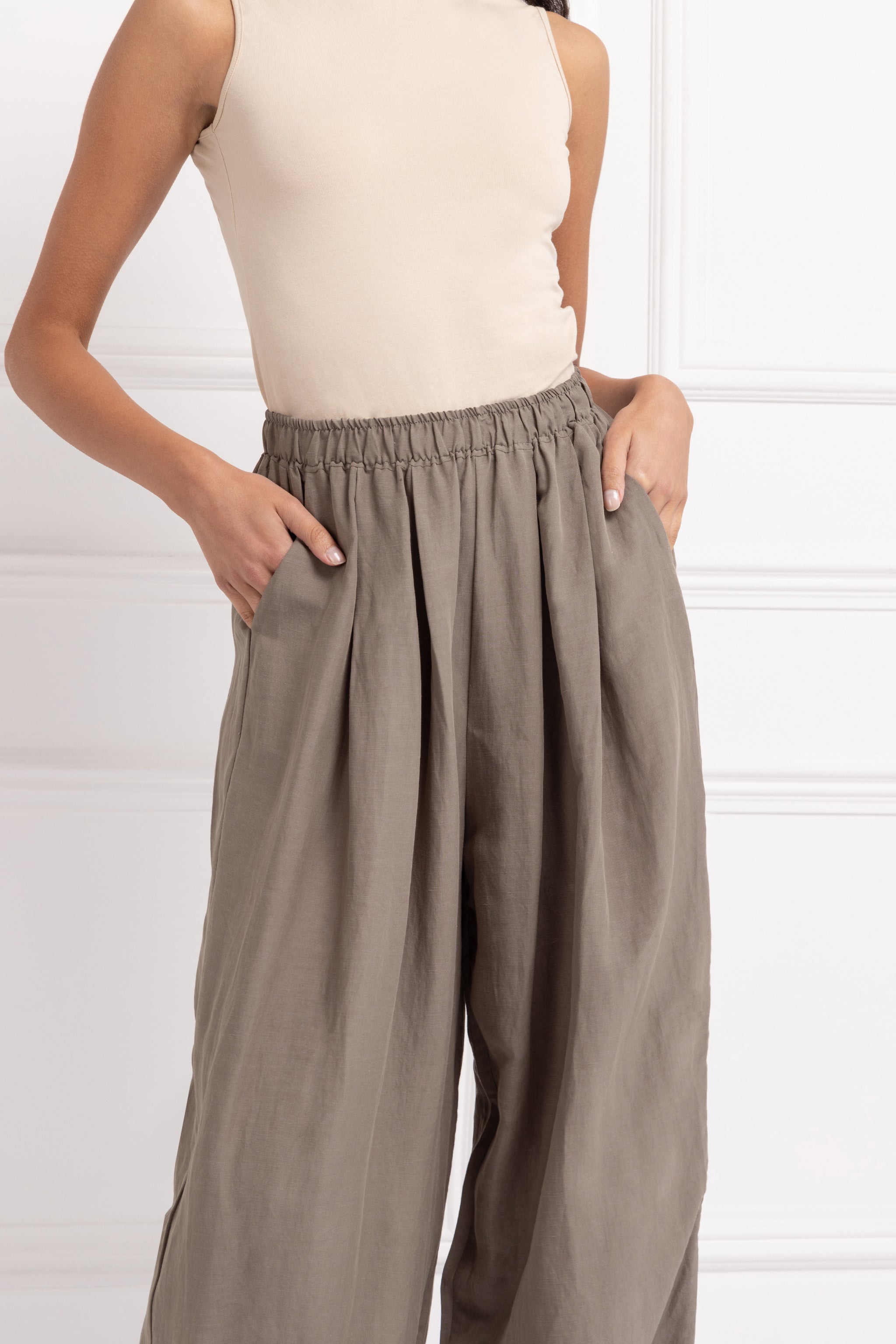 Linen Blend Trouser (Khaki)