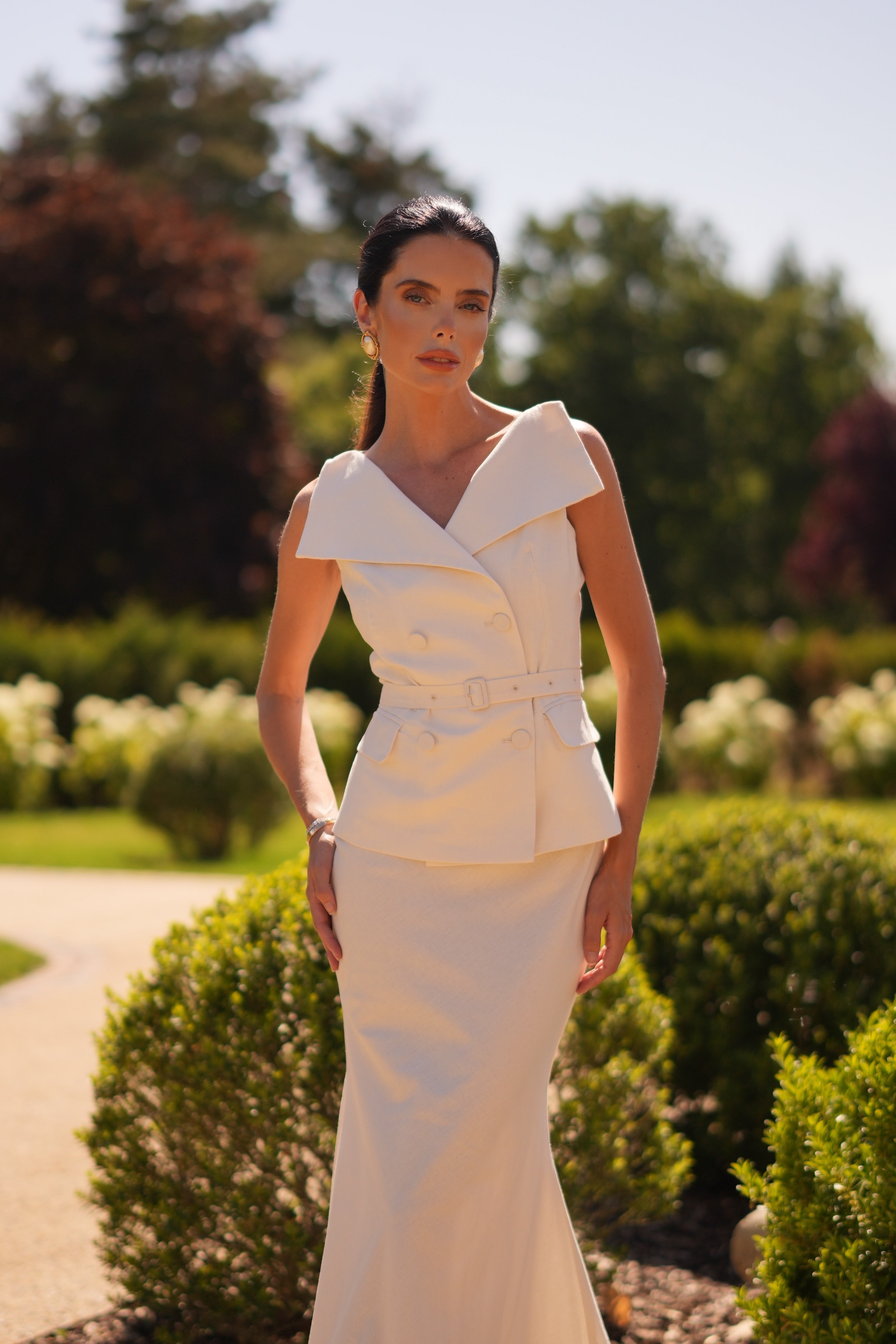 Pure Linen Princess Fishtail Skirt Suit (Chantilly)