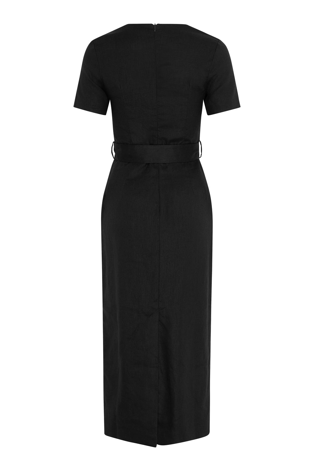 Short Sleeve Linen Midi Dress (Black) | Aavelle Short Sleeve Linen Midi Dress (Black) | Aavelle