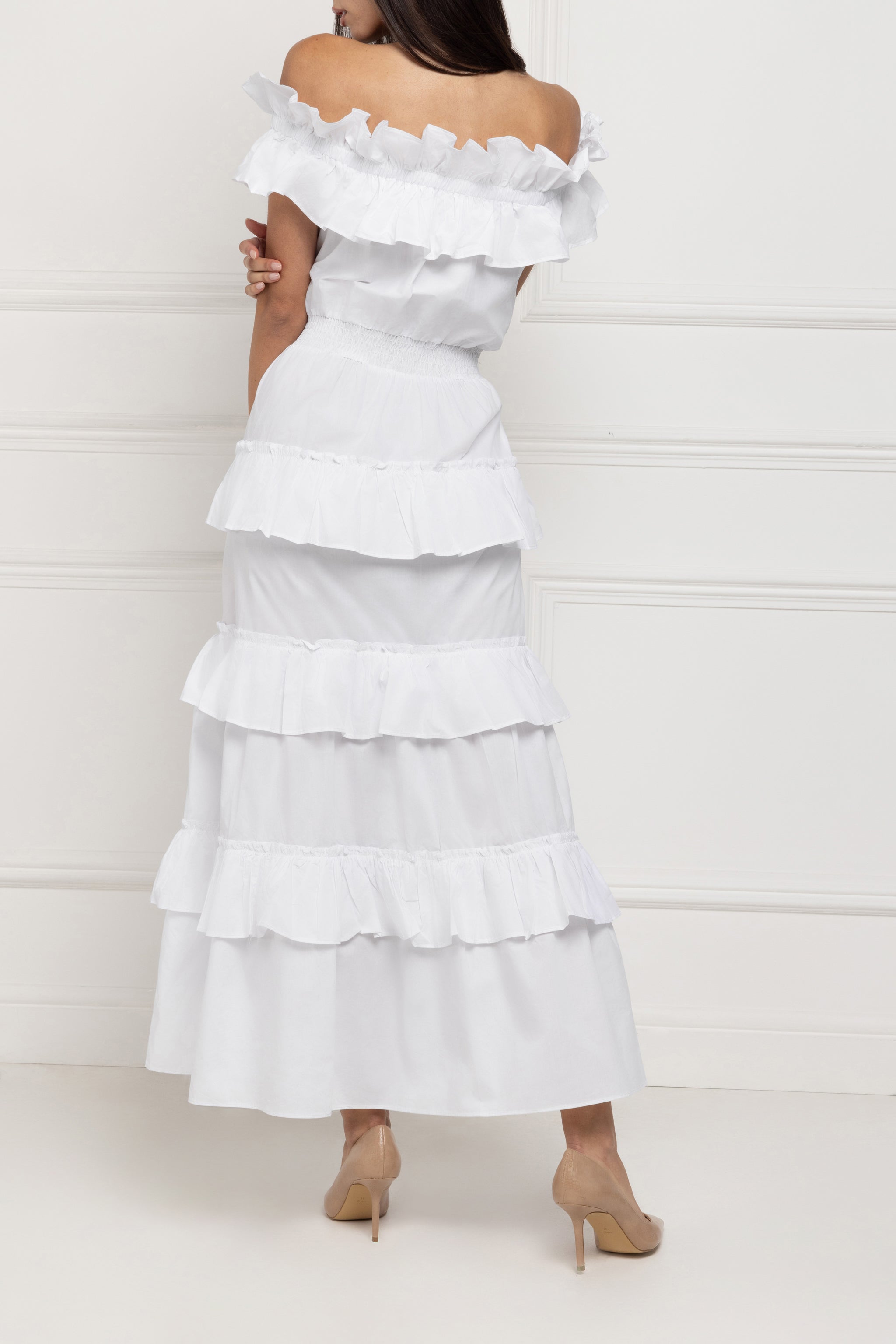 Pure Cotton Bardot Maxi Dress (White)