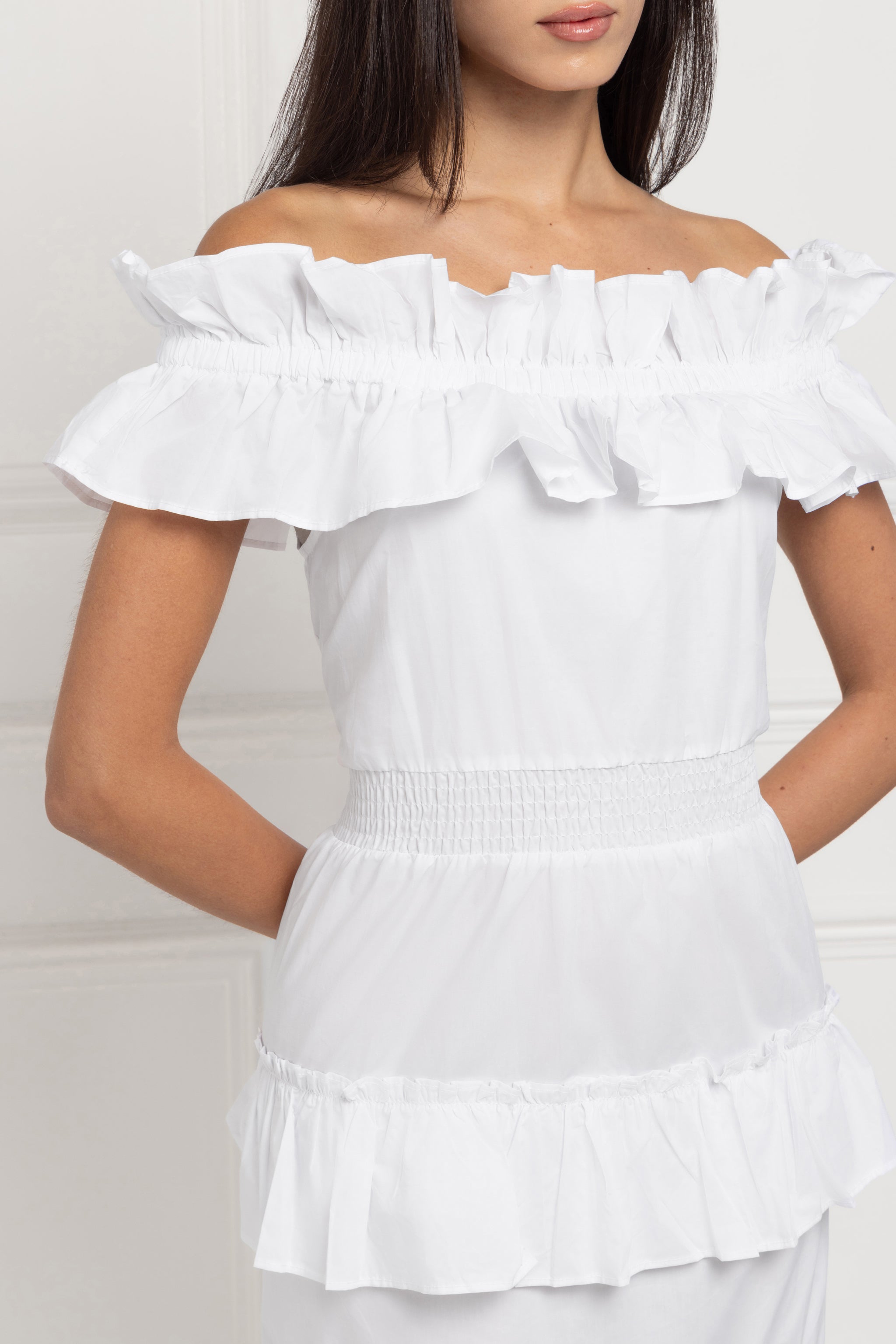 Pure Cotton Bardot Maxi Dress (White)