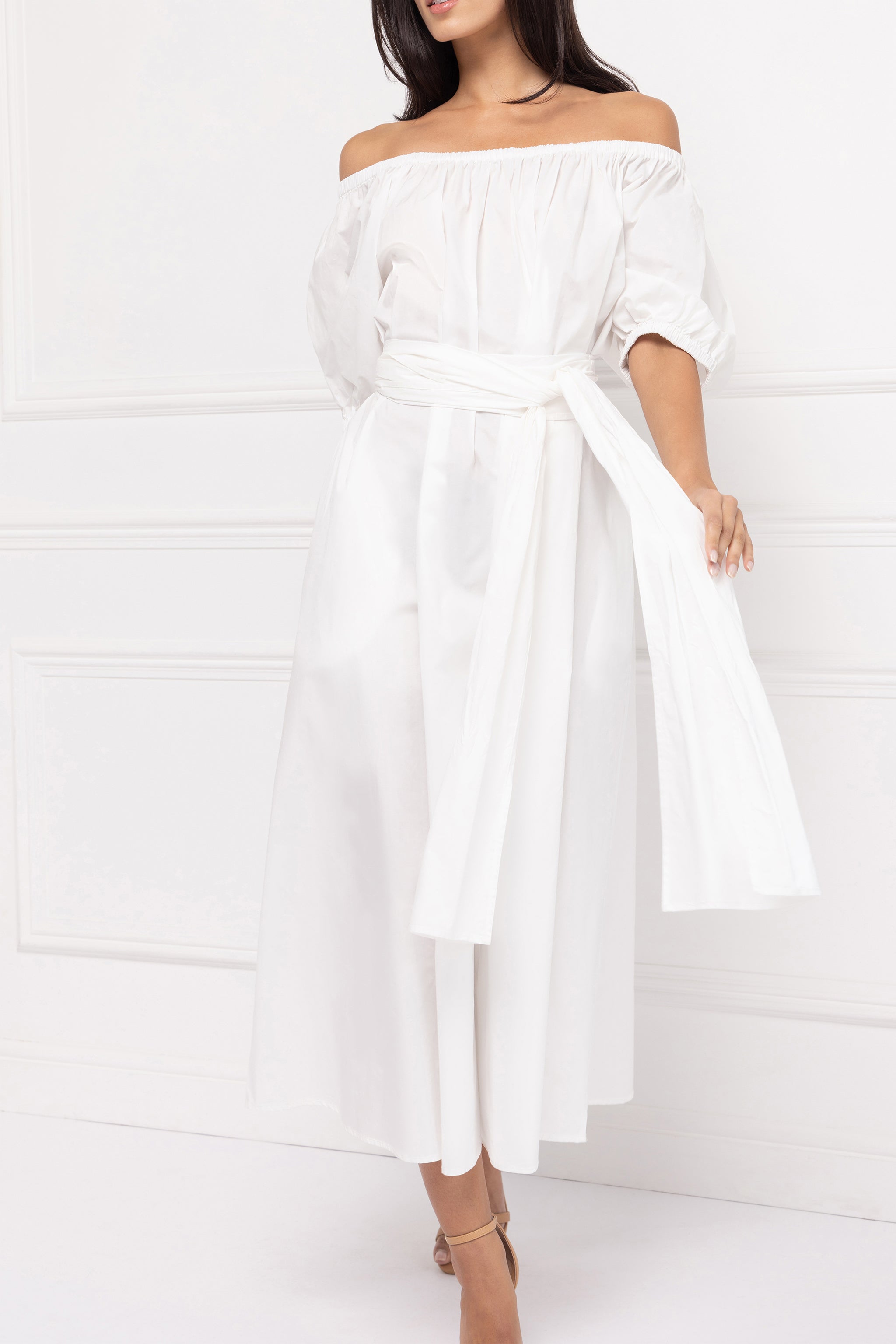 Pure Cotton Maid Maxi Dress (White)