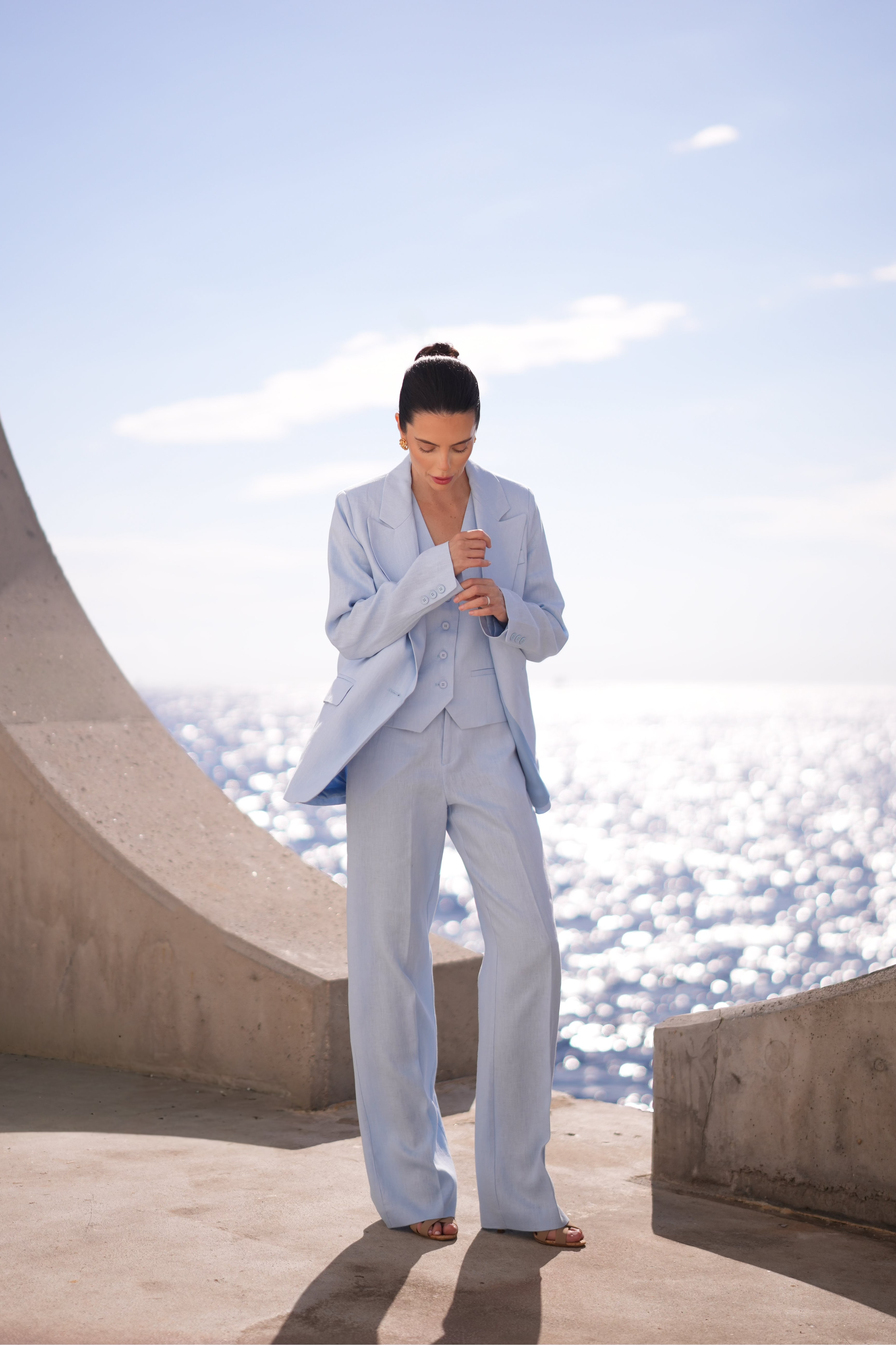 Pure Linen Three Piece Suit (Bleu Brume)