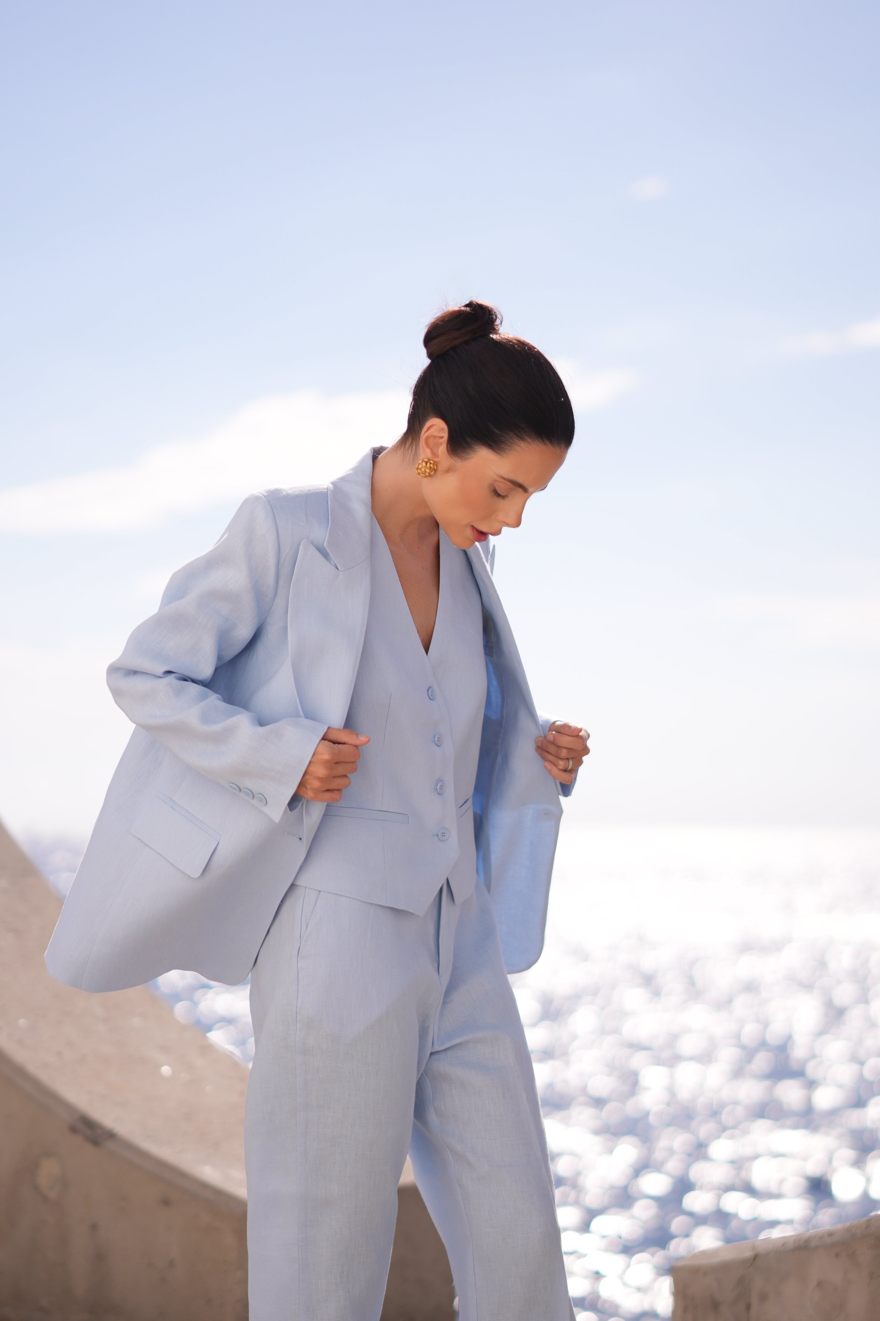 Pure Linen Three Piece Suit (Bleu Brume)