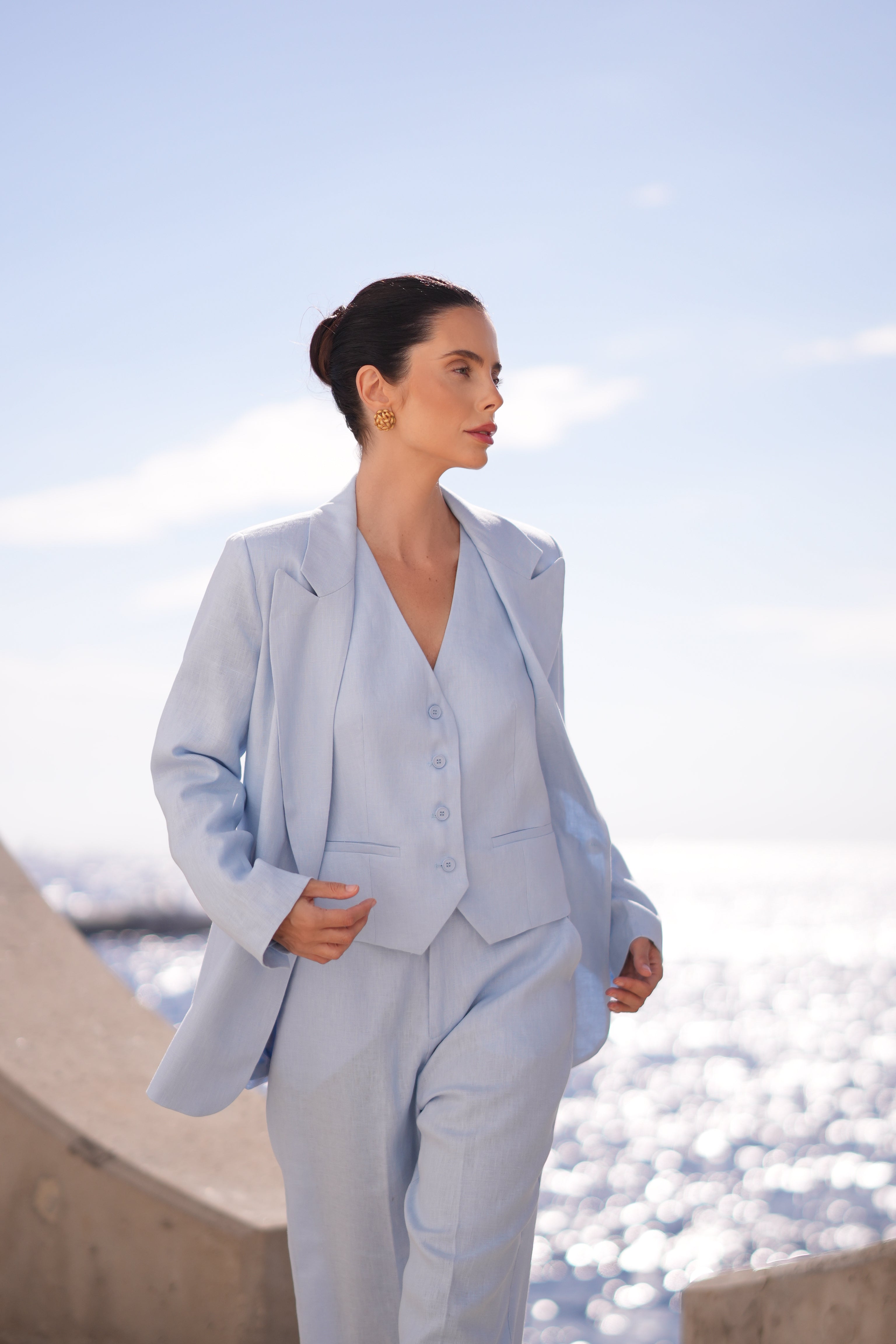 Pure Linen Three Piece Suit (Bleu Brume)